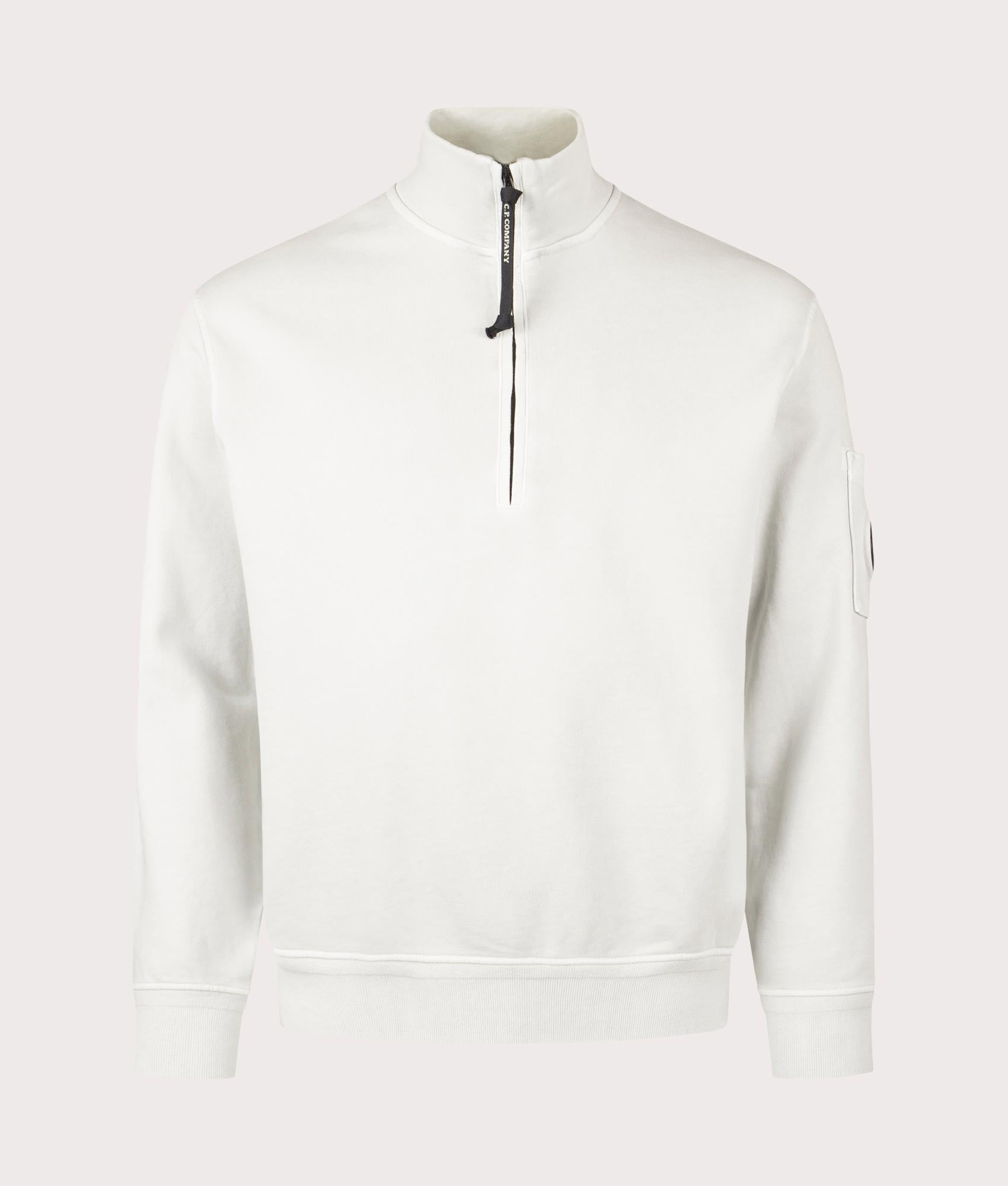 C.P. Company Cotton Diagonal Quarter Zip Sweatshirt in Blue Fox, 100% cotton at EQVVS. Front shot. 