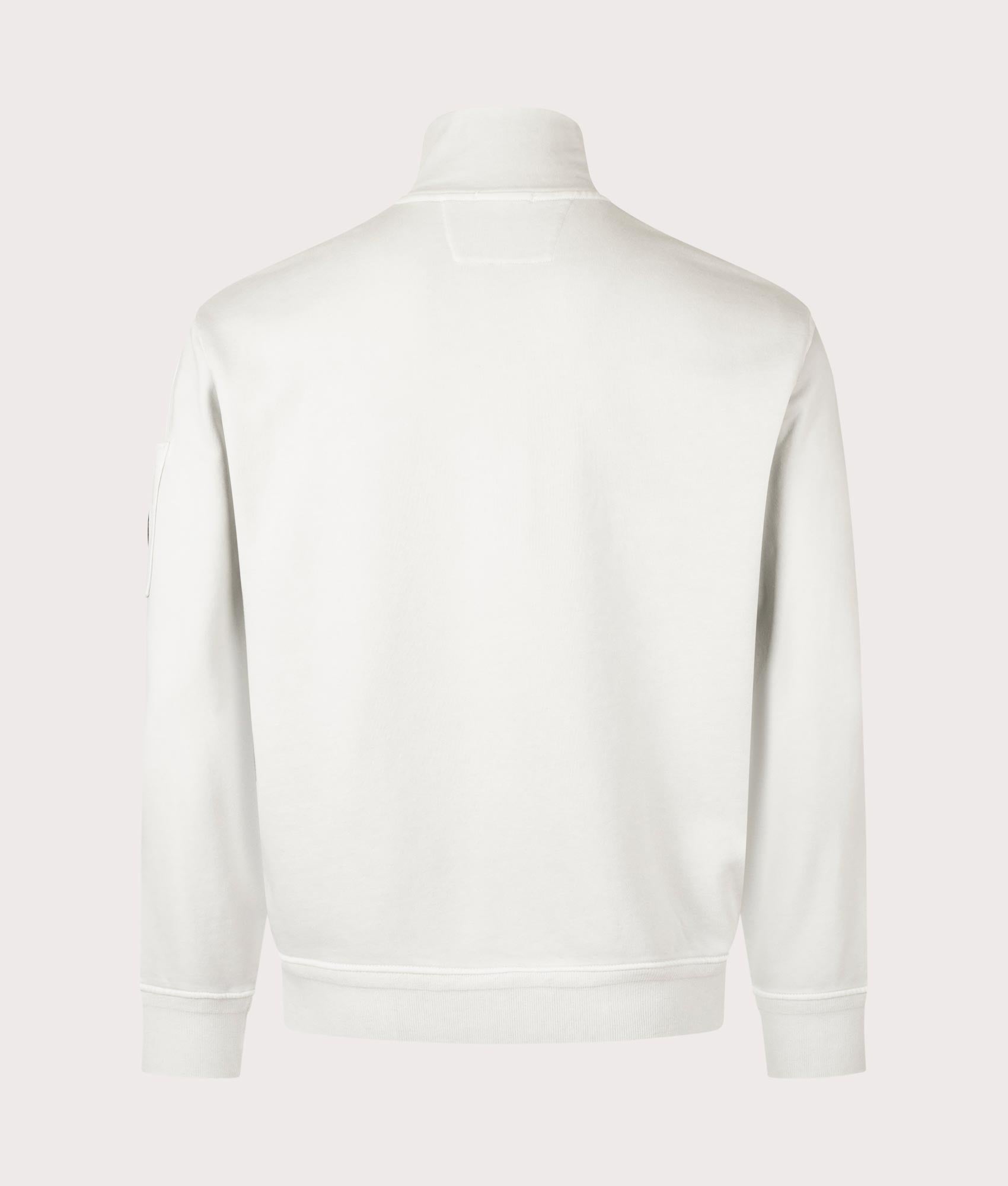 C.P. Company Cotton Diagonal Quarter Zip Sweatshirt in Blue Fox, 100% cotton at EQVVS. Back shot. 