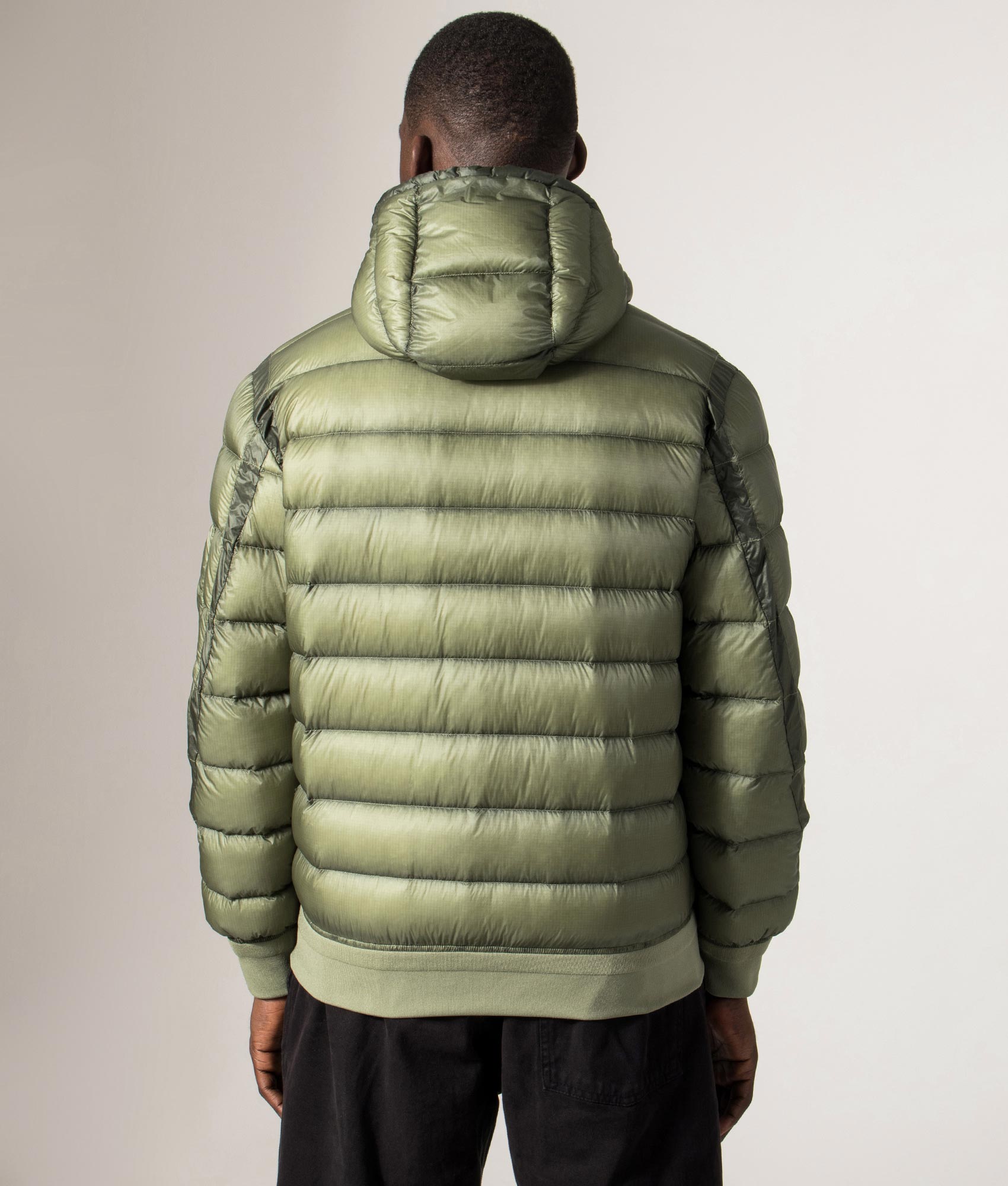 D.D. Shell Hooded Down Jacket. Shot by EQVVS. Back model shot.