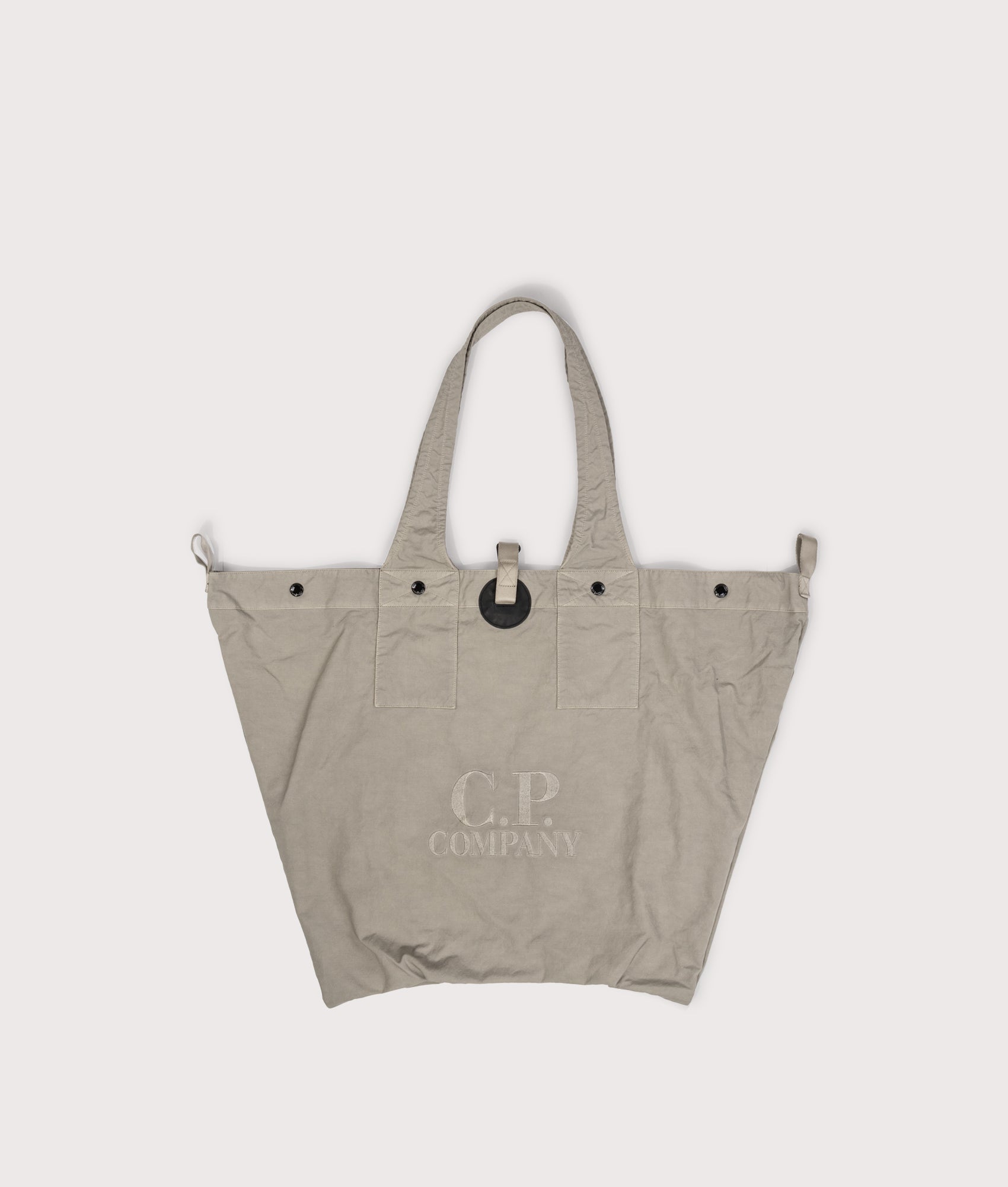 C.P. Company Twill Left Hand Logo Bag in Fallen Rock at EQVVS Menswear. Front shot.