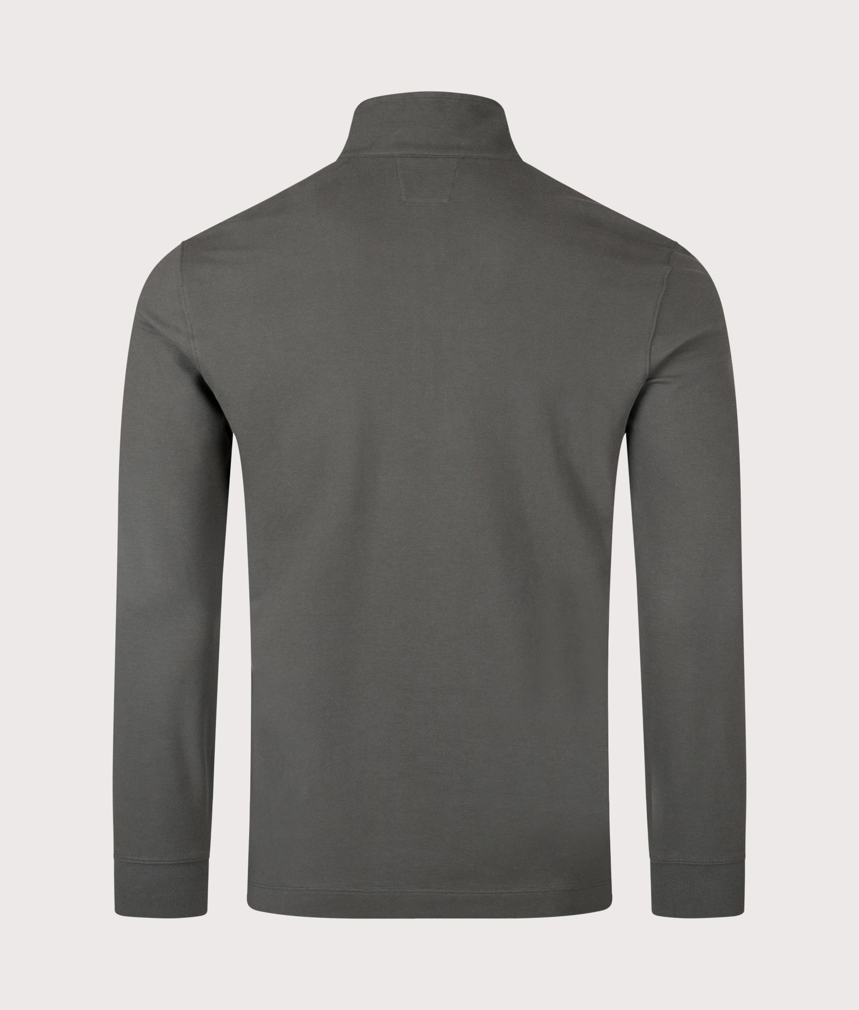 Stretch Piqué Quarter Zip Long Sleeve Polo Shirt. Shot by EQVVS. Back shot.