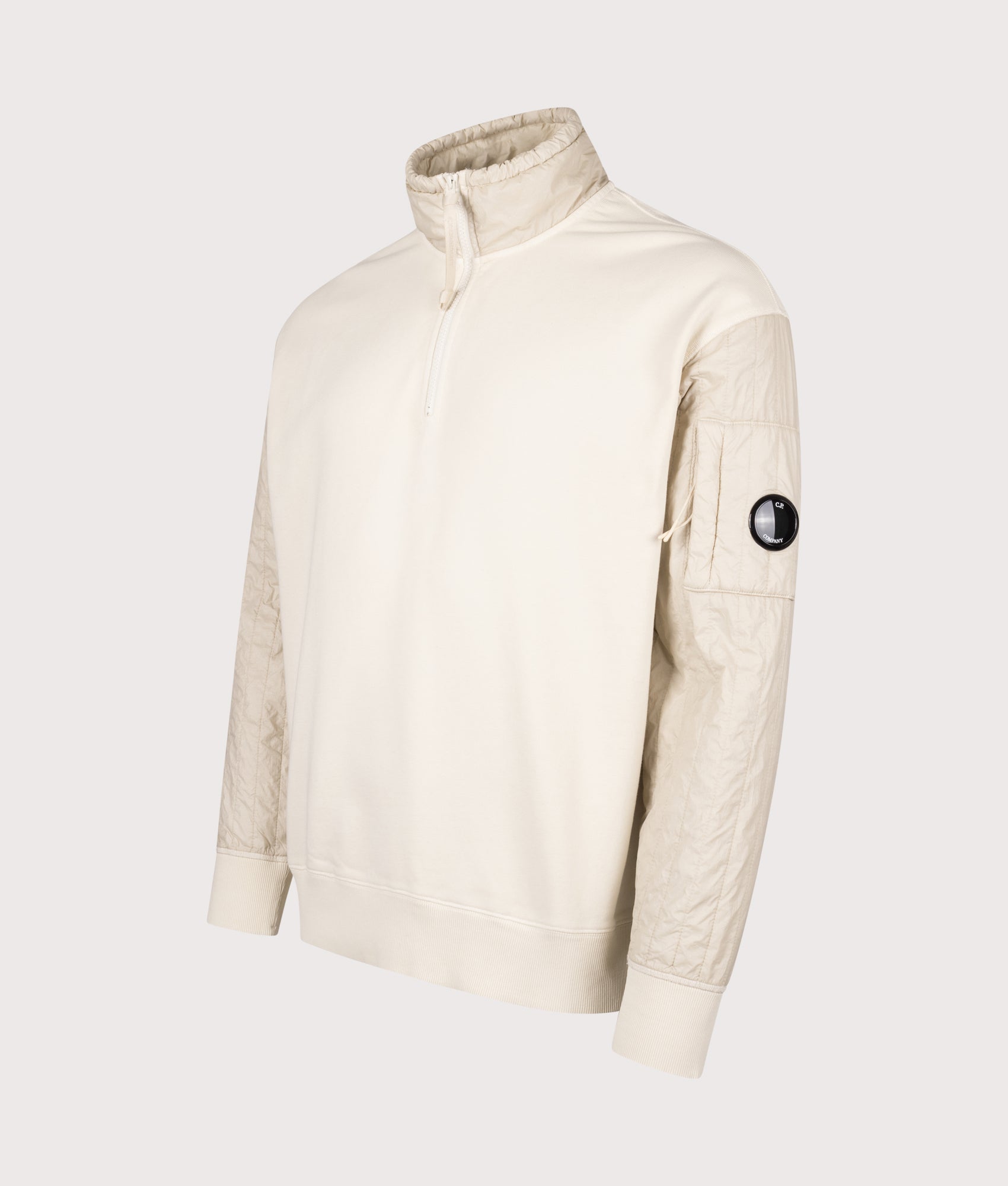 Diagonal Raised Fleece Quarter Zip Sweatshirt by C.P. Company. Shot by EQVVS. Front detail shot.
