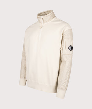 Diagonal Raised Fleece Quarter Zip Sweatshirt by C.P. Company. Shot by EQVVS. Front detail shot.