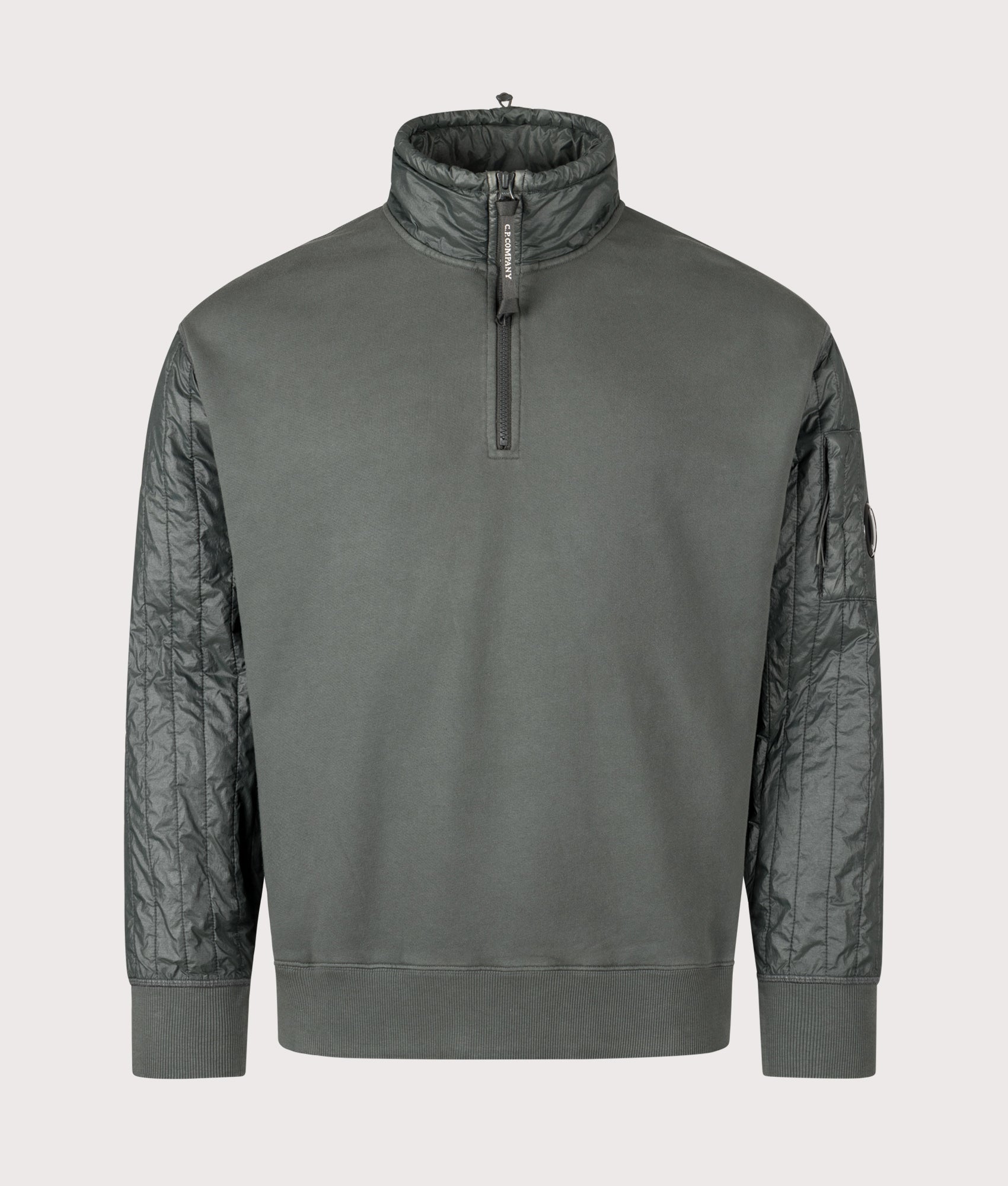 Diagonal Raised Fleece Quarter Zip Sweatshirt in Dark Shadow | 100% Cotton | C.P. Company | EQVVS | Front shot 