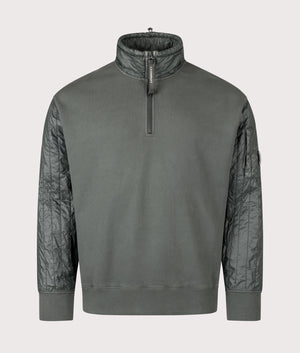 Diagonal Raised Fleece Quarter Zip Sweatshirt in Dark Shadow | 100% Cotton | C.P. Company | EQVVS | Front shot 