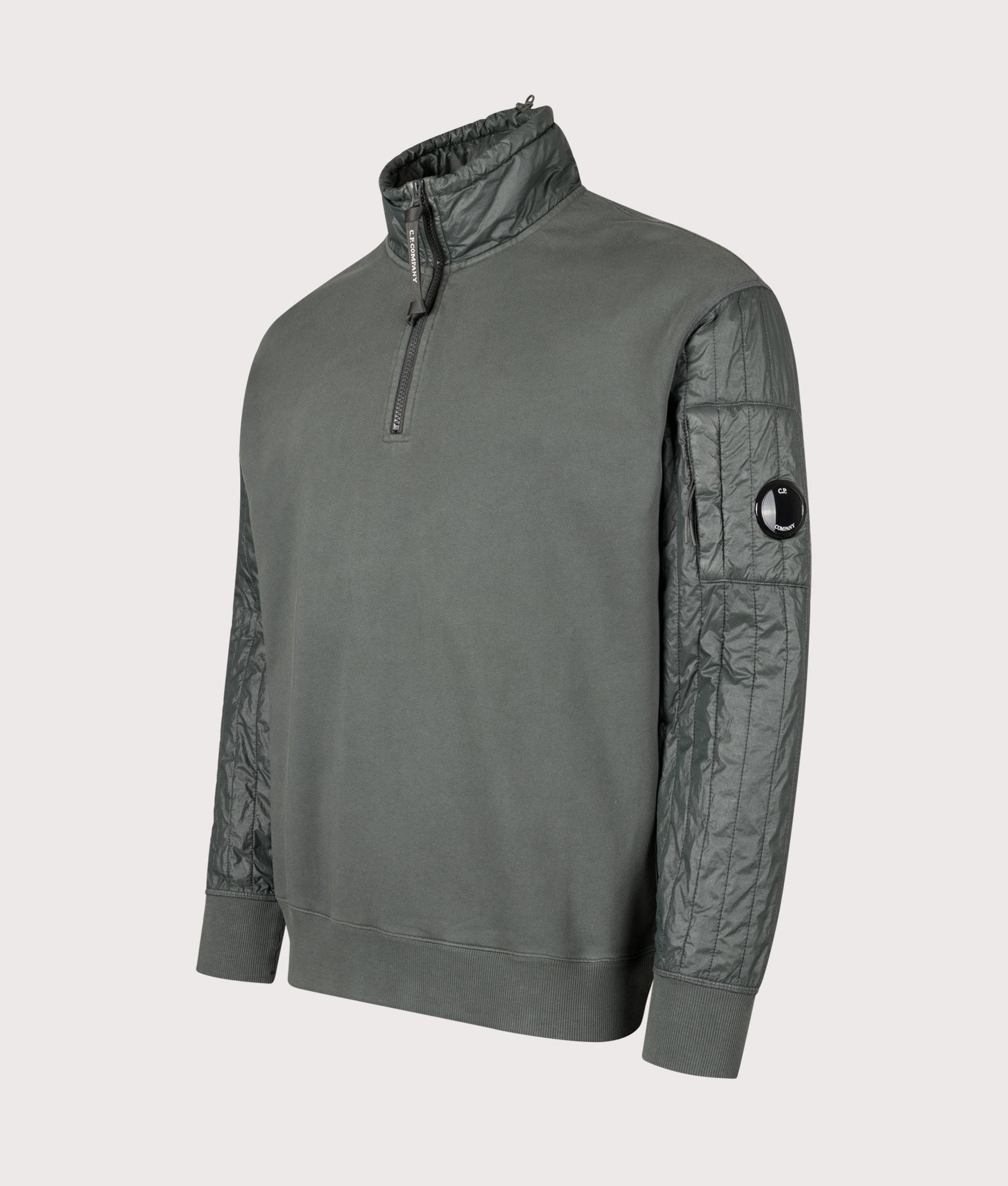 Diagonal Raised Fleece Quarter Zip Sweatshirt in Dark Shadow | 100% Cotton | C.P. Company | EQVVS | Front angle shot