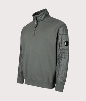 Diagonal Raised Fleece Quarter Zip Sweatshirt in Dark Shadow | 100% Cotton | C.P. Company | EQVVS | Front angle shot