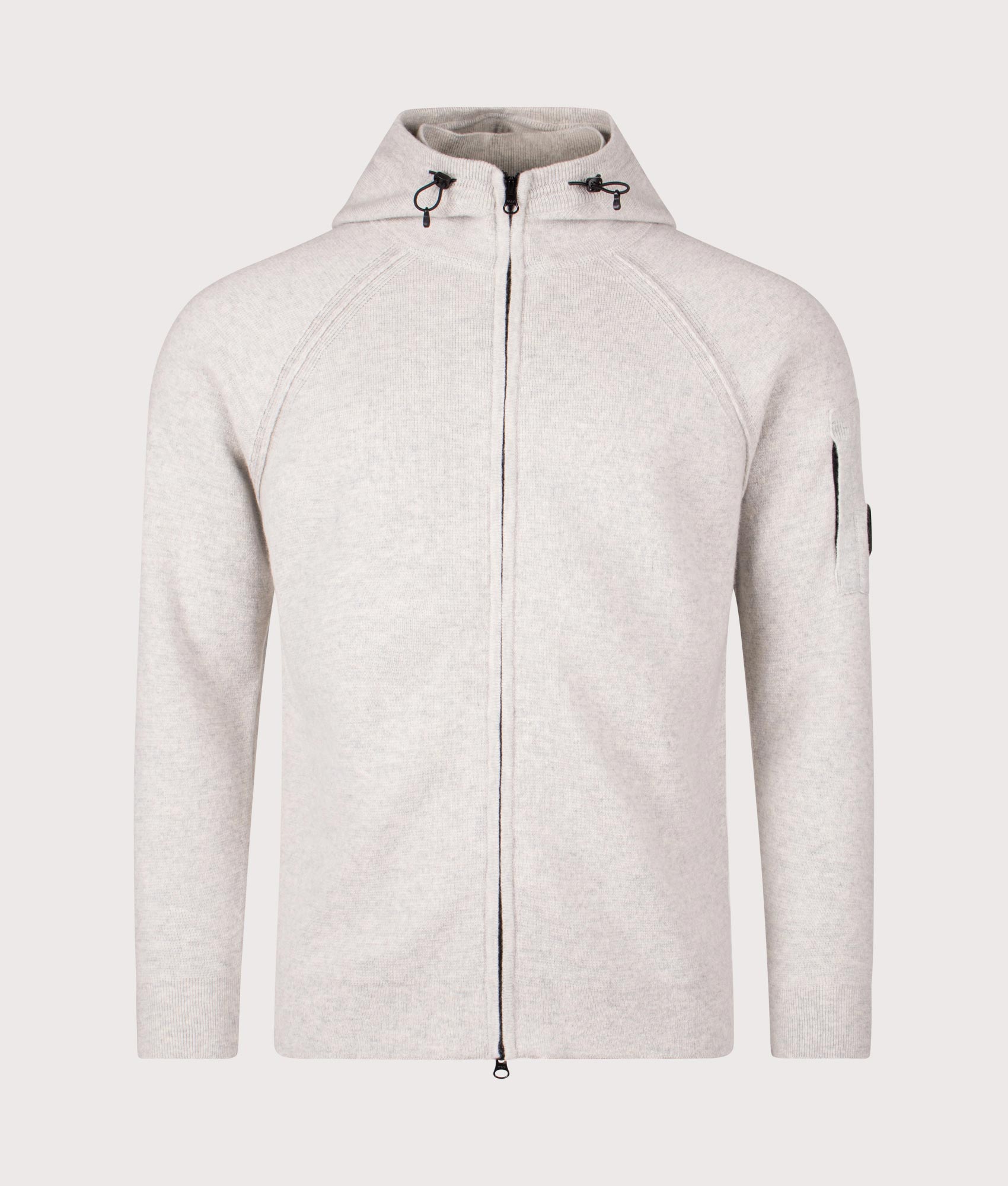 Lambswool GRS Hooded Full Zip Sweater. Shot by EQVVS. Front shot.