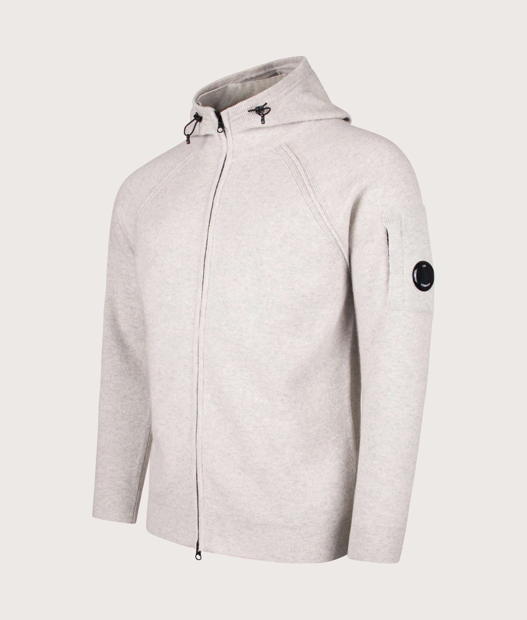 Lambswool GRS Hooded Full Zip Sweater. Shot by EQVVS. Front detail shot.