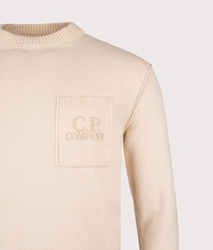 Knitted Crewneck Pocket Sweatshirt in Pistachio Shell | Cotton Blend | C.P. Company | EQVVS | Front detail shot 