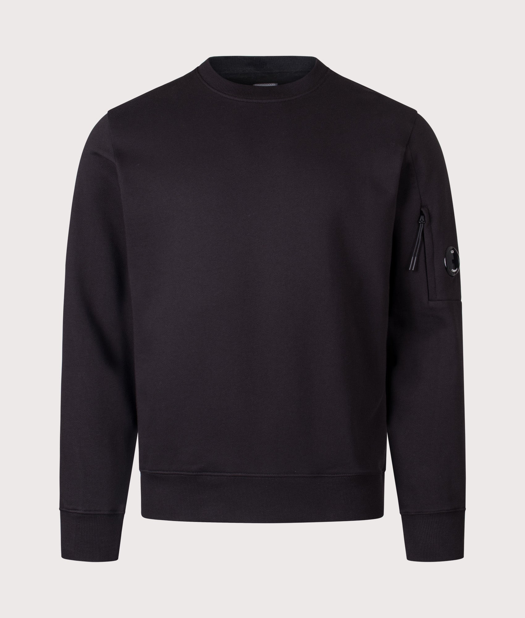 Diagonal Raised Fleece Lens Sweatshirt in Black | 100% Cotton | C.P. Company | EQVVS | Front shot