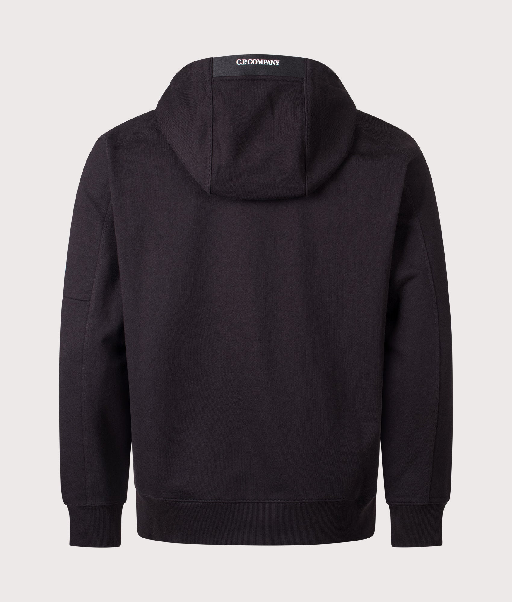 Diagonal Raised Fleece Lens Hoodie in Black | 100% Cotton | C.P. Company | EQVVS | Back shot 
