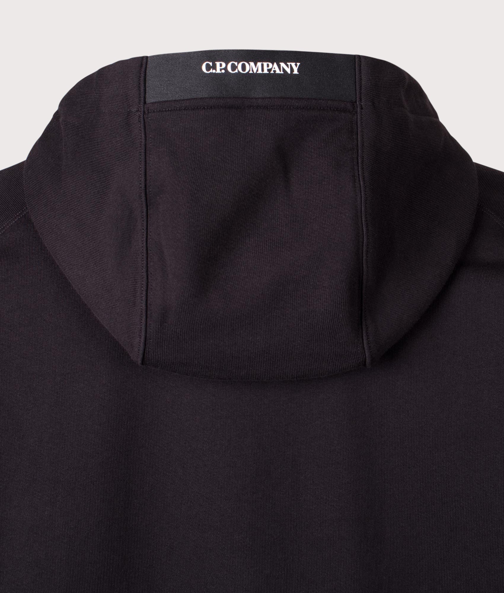 Diagonal Raised Fleece Lens Hoodie in Black | 100% Cotton | C.P. Company | EQVVS | Back detail shot 