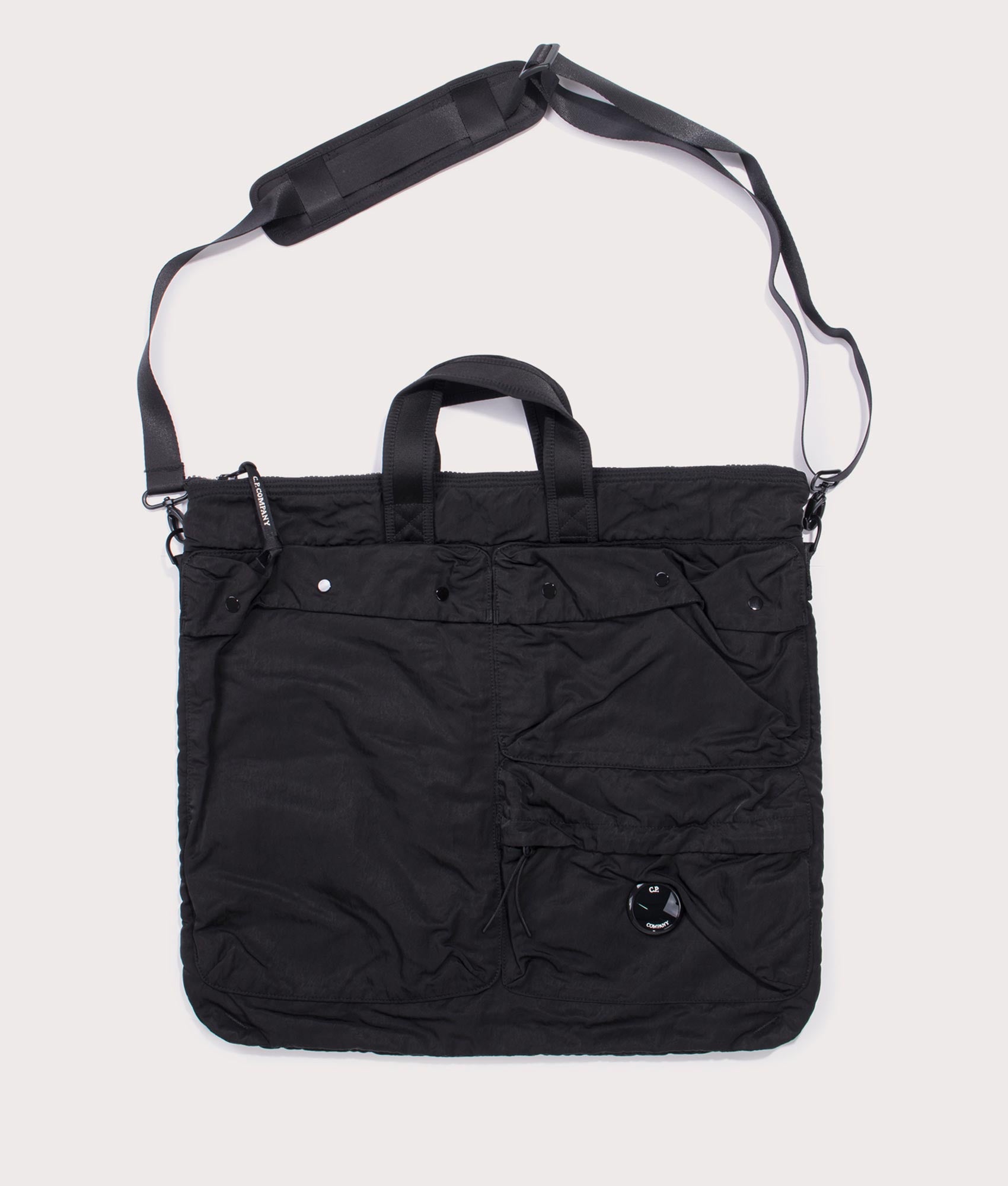 Nylon B Crossbody Rucksack by C.P. Company in Black. Shot by EQVVS. Front shot.