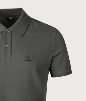 Stretch Piqué Striped Collar Polo Shirt by C.P. Company in Dark Shadow. Shot by EQVVS. Detail Shot.