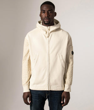 Diagonal Raised Fleece Full Zip Hooded Sweatshirt. Shot by EQVVS. Front model shot.