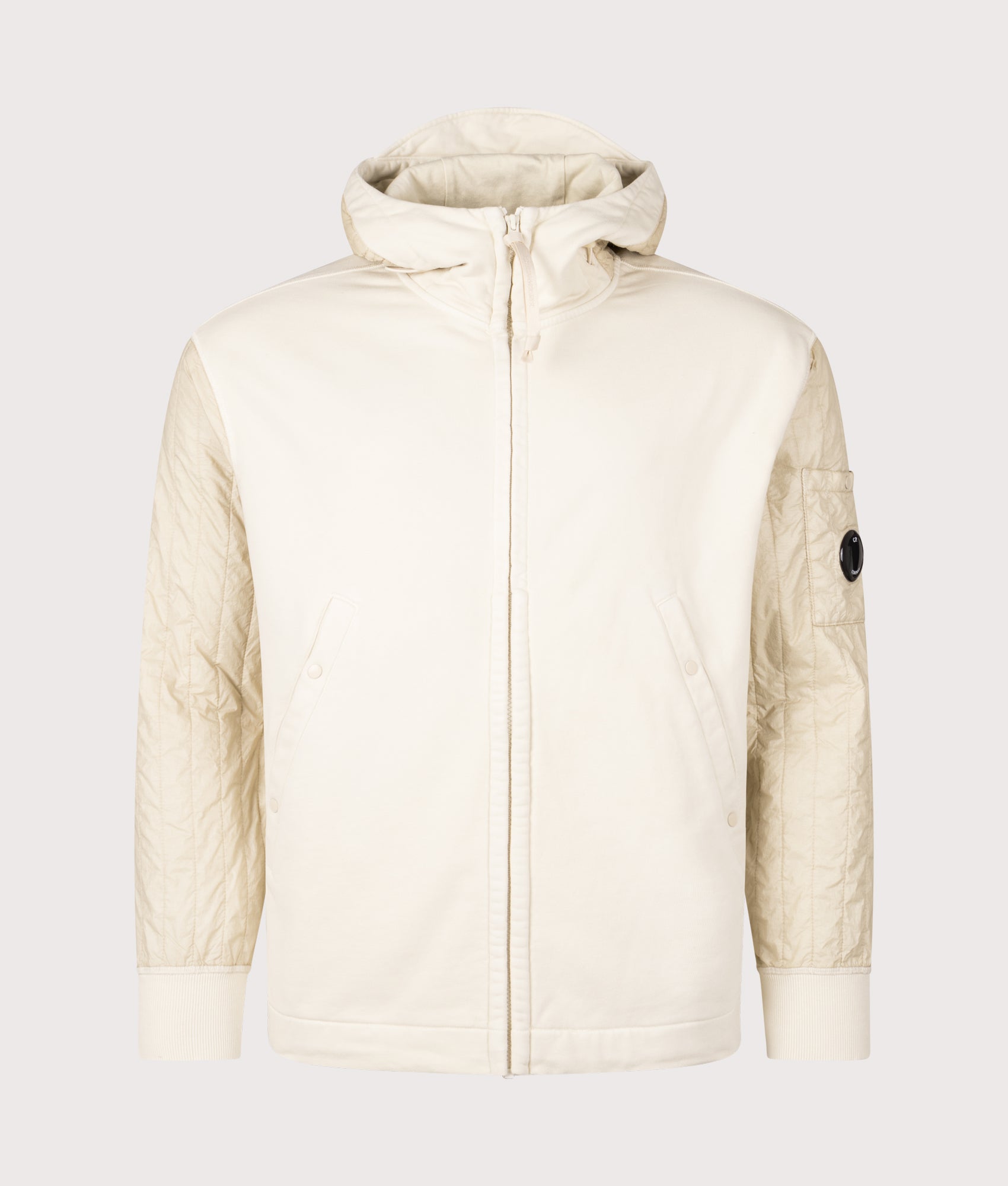 Diagonal Raised Fleece Full Zip Hooded Sweatshirt. Shot by EQVVS. Front shot.