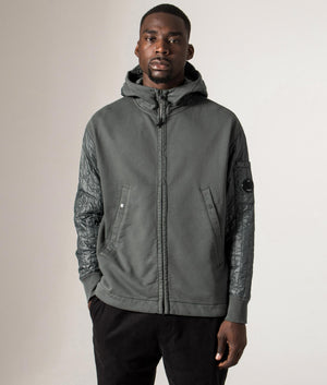 Diagonal Raised Fleece Full Zip Hooded Sweatshirt. Shot by EQVVS. Model front shot.