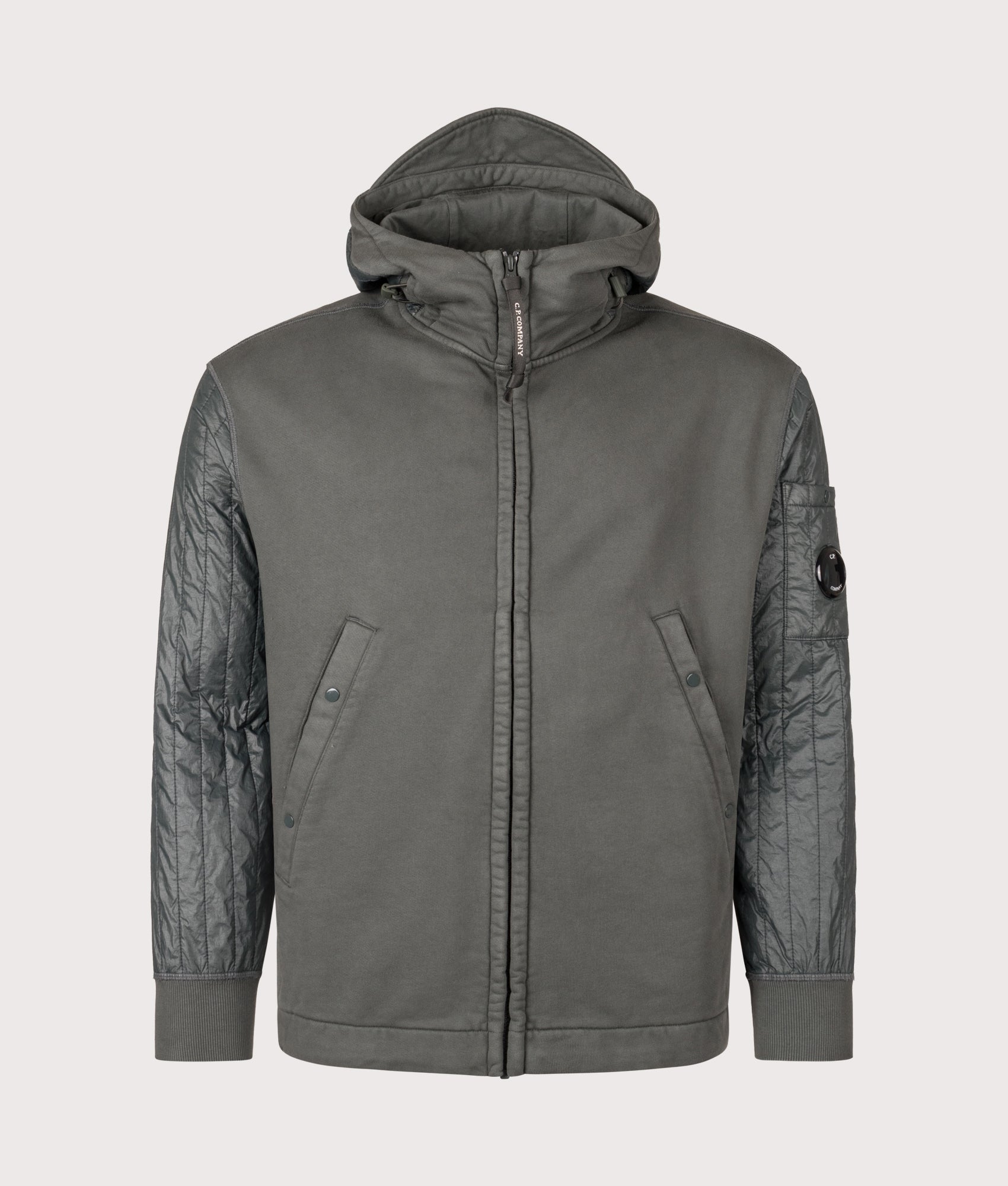 Diagonal Raised Fleece Full Zip Hooded Sweatshirt. Shot by EQVVS. Front shot.