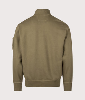 Diagonal Fleece Quarter Zip Sweatshirt in Capers | 100% Cotton | C.P. Company | EQVVS | Back shot 