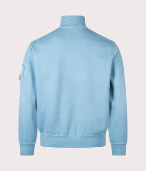 C.P. Company Diagonal Fleece Quarter Zip Sweatshirt in Aegean Blue at EQVVS Menswear. Back shot.