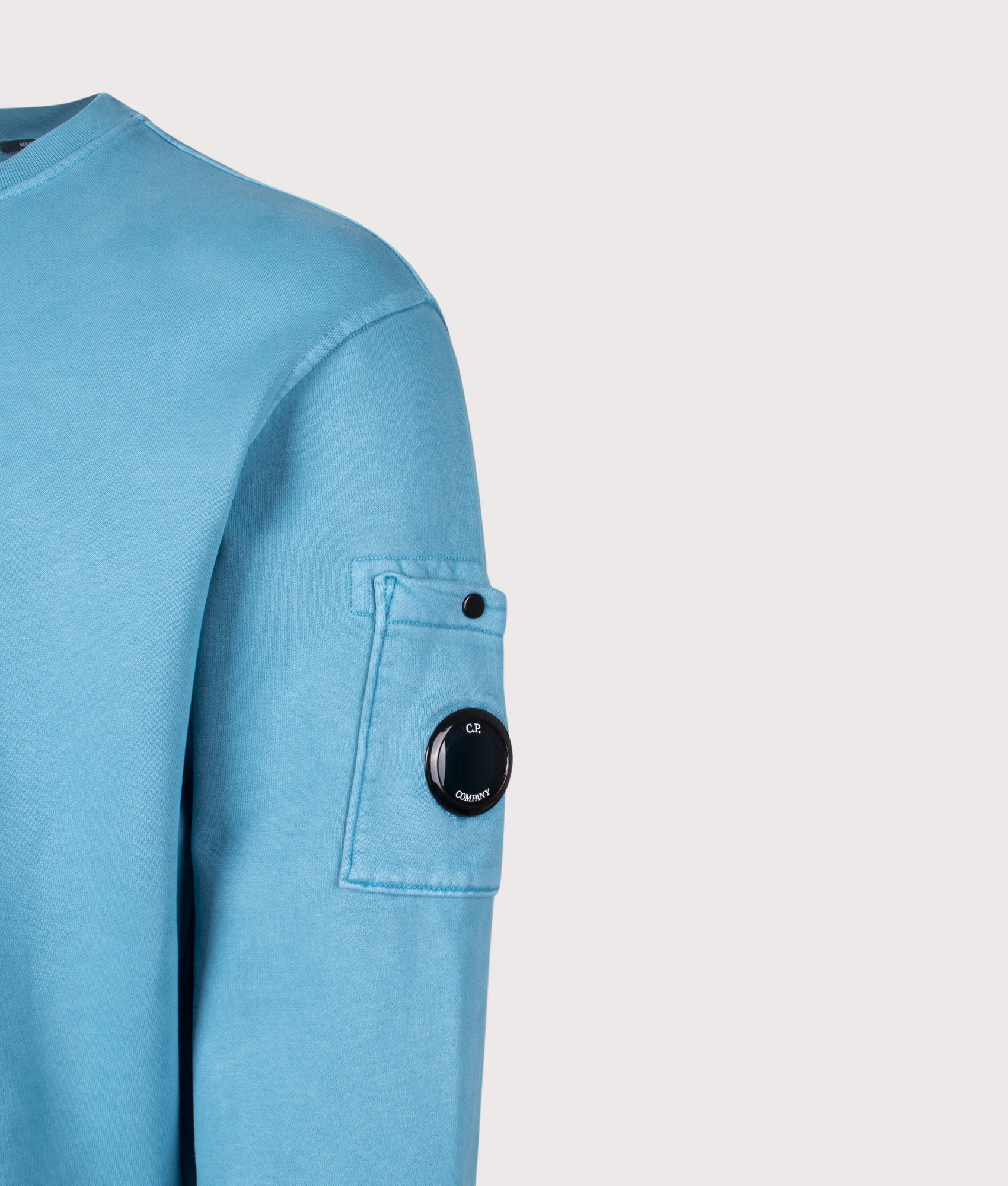 Diagonal Fleece Crewneck Lens Sweatshirt. Shot by EQVVS. Detail shot.