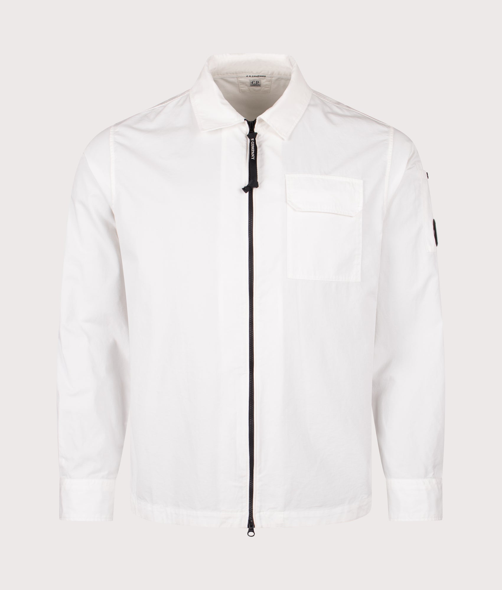 Organic Gabardine Zipped Lens Overshirt in Hauze White | 100% Organic Cotton | C.P. Company | EQVVS | Front shot 