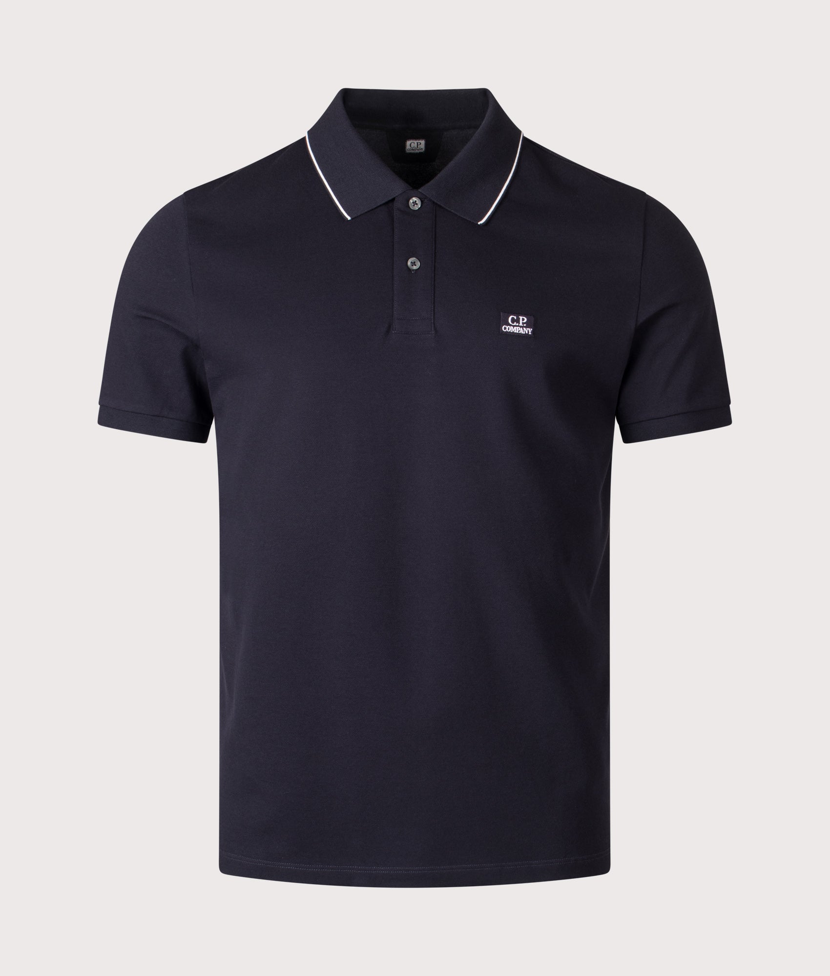 Stretch Piquet Logo Polo Shirt in Total Eclipse | C.P. Company | EQVVS | Front shot 