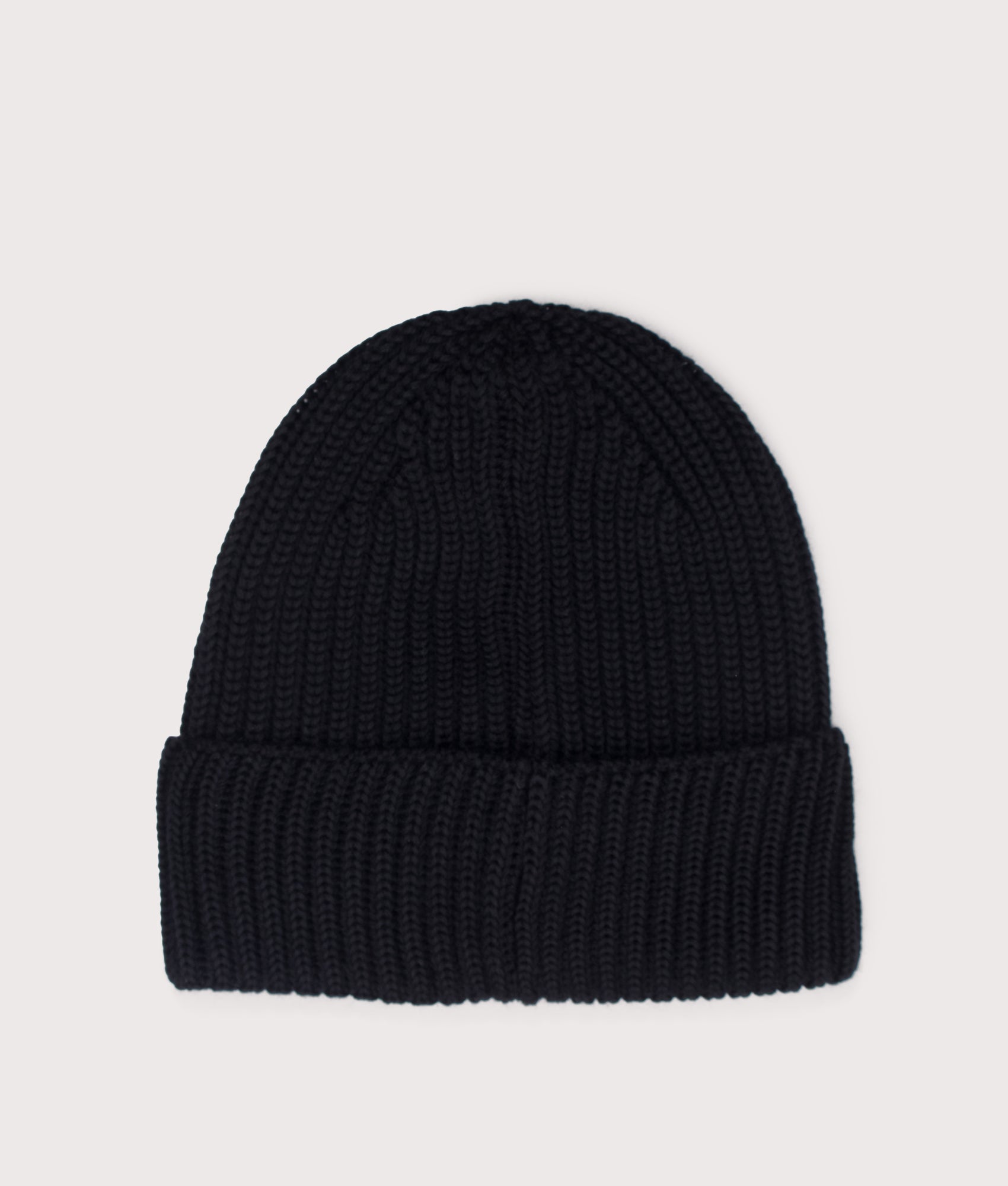 C.P. Company Extrafine Merino Wool Lens Beanie in Black at EQVVS Menswear. Back shot.