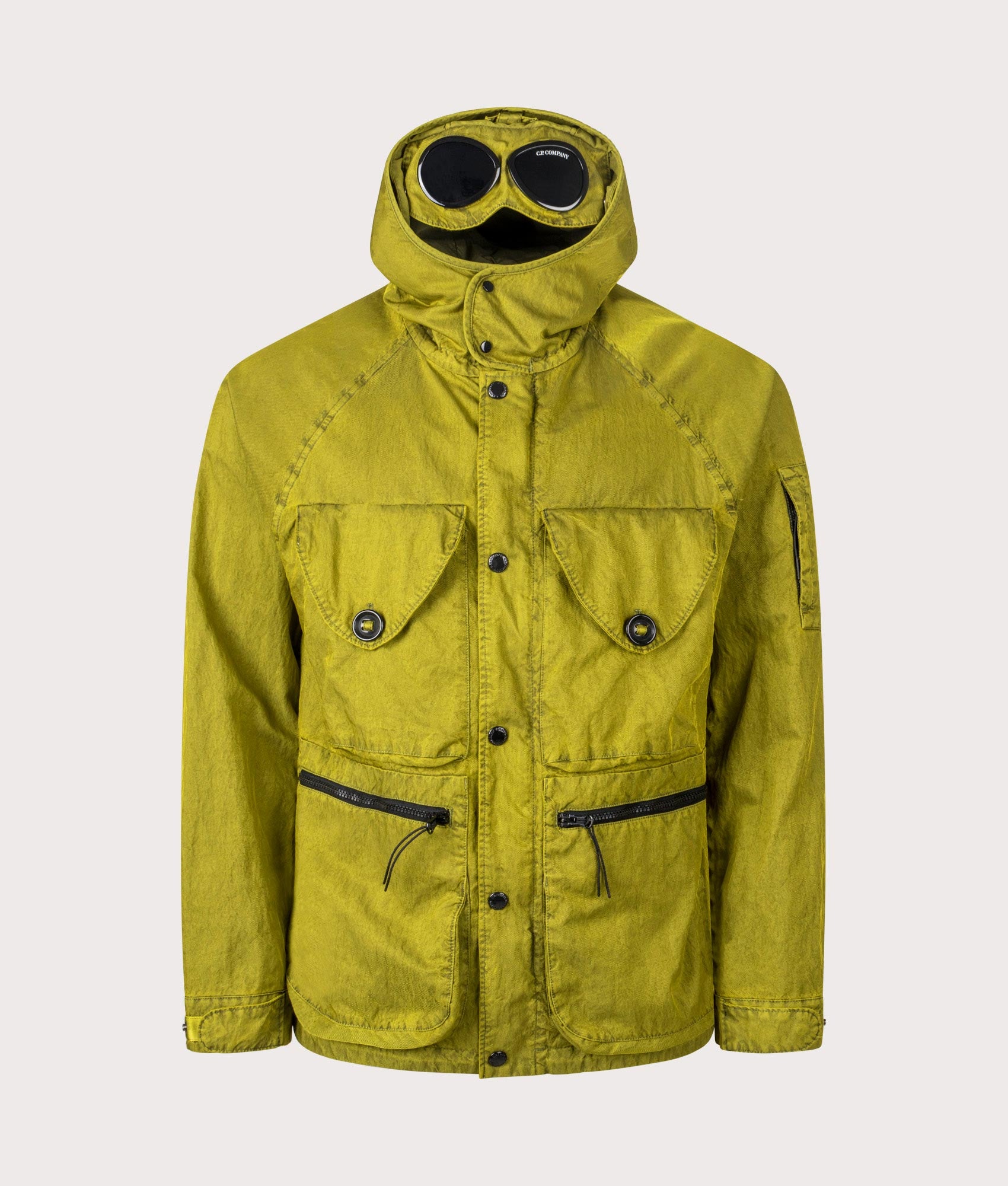 Panama-R Mixed Goggle Jacket in Antique Moss | 100% Polyamide | C.P. Company | EQVVS | Front goggle shot 