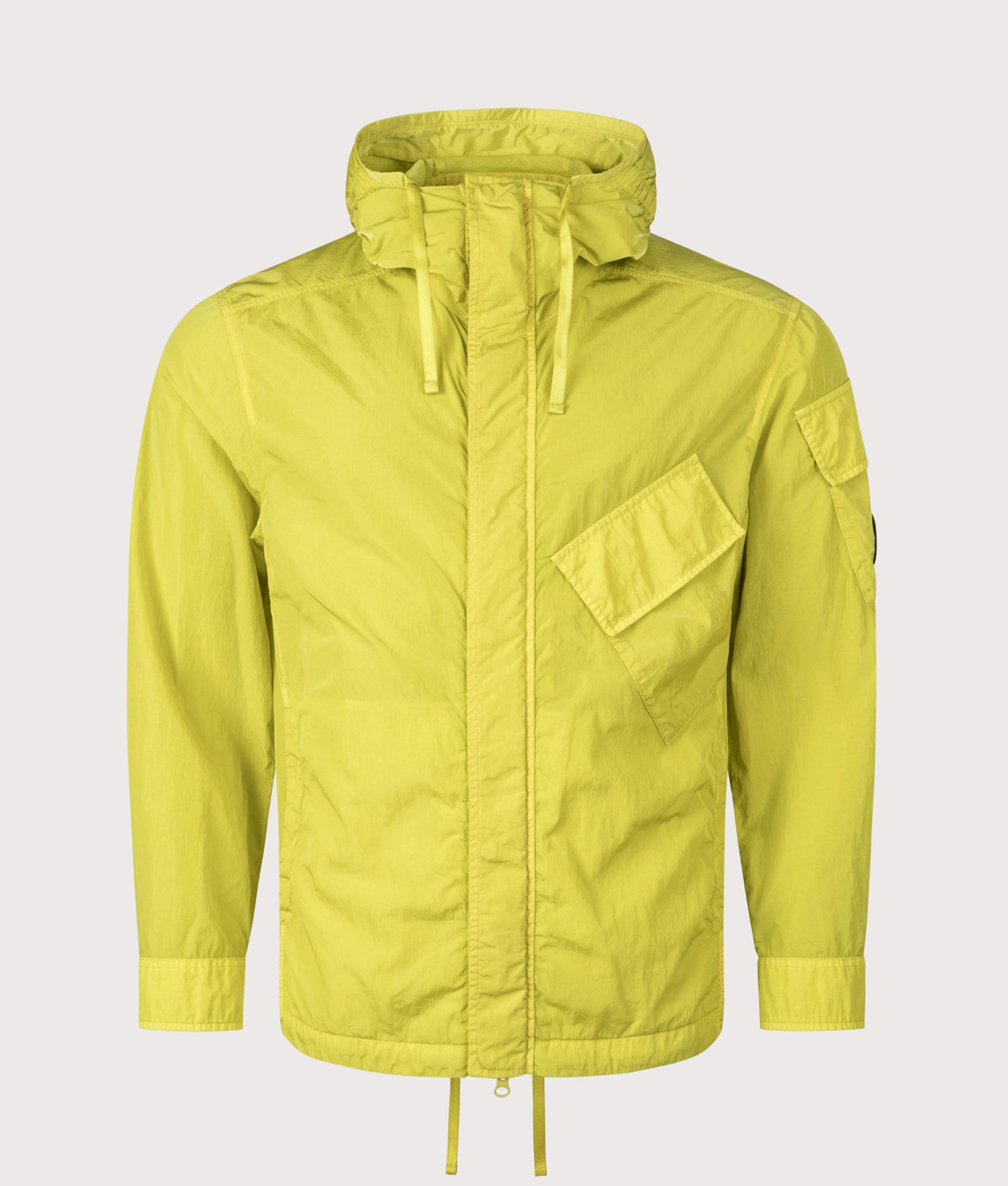 C.P. Company Chrome-R Hooded Lens Overshirt in Antique Moss at EQVVS Menswear. Front shot.