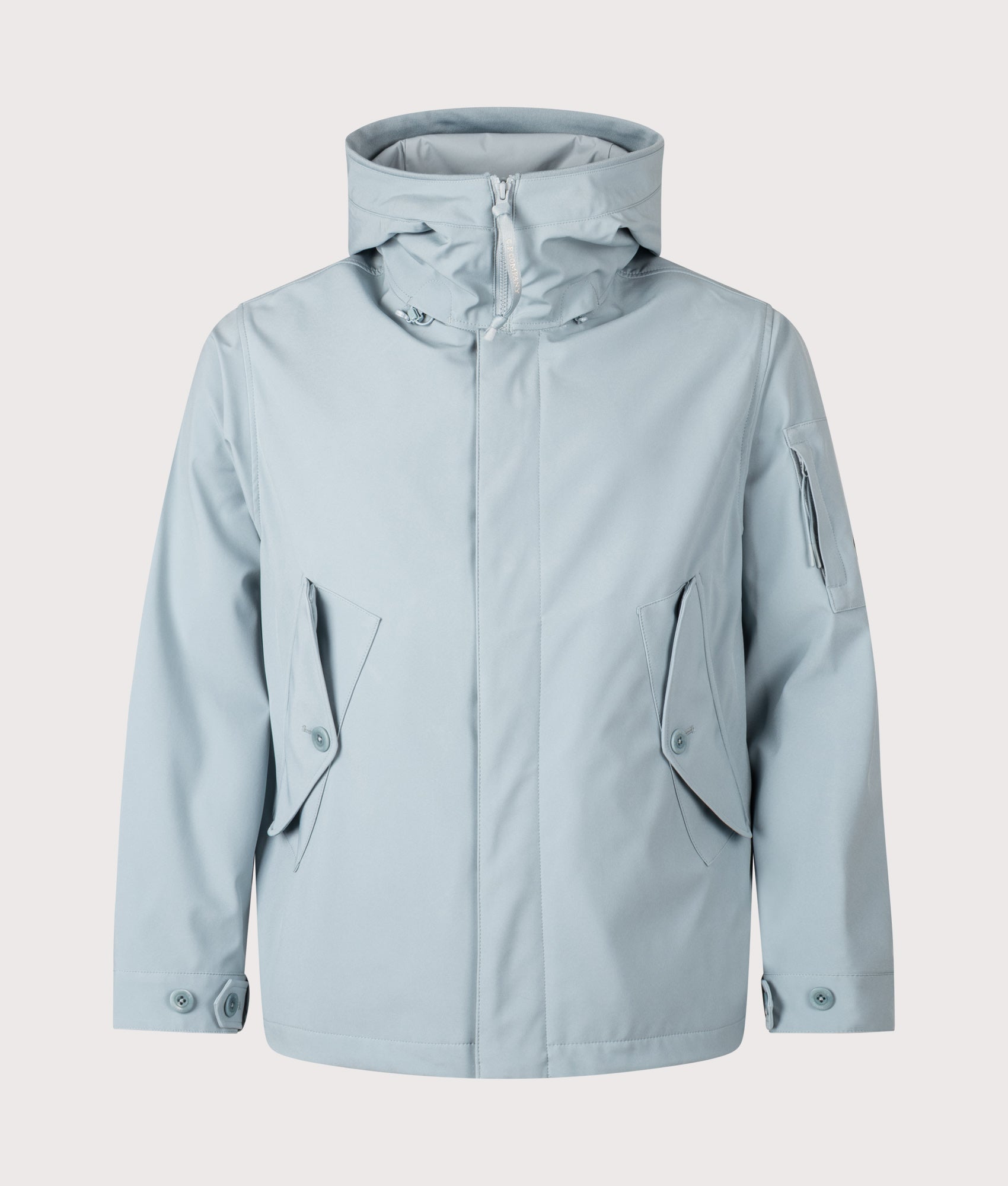 C.P. Company Shell-R Goggle Jacket in Silver Blue at EQVVS Menswear. Front shot.
