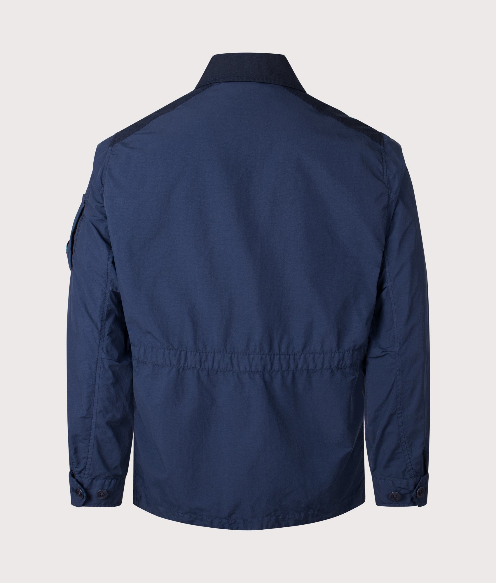 C.P. Company Flatt Nylon Mixed Button Lens Jacket in Midnight Navy at EQVVS Menswear. Back shot.