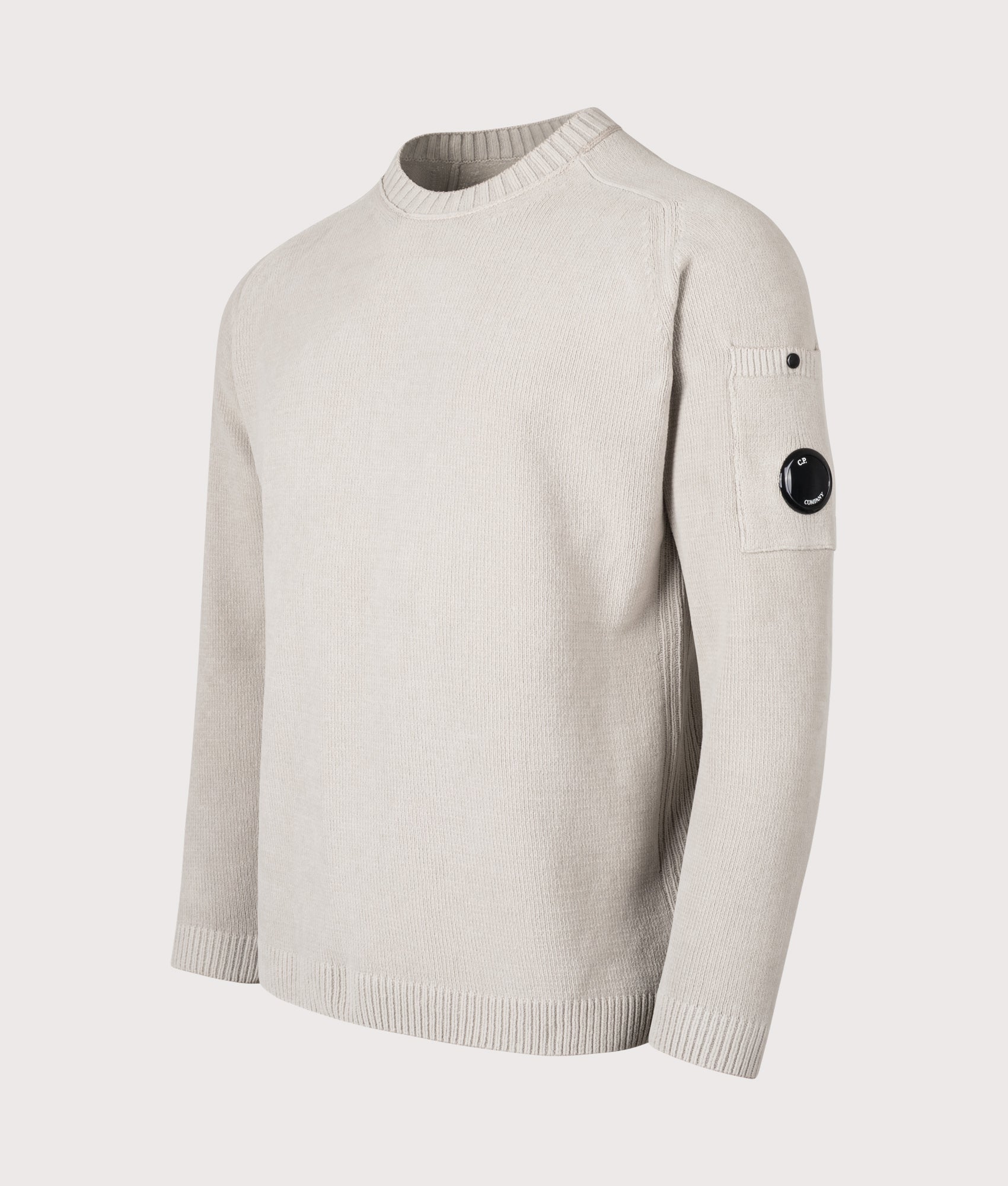 Cotton Chenille Crewneck Lens Jumper in Dove | Cotton Chenille | C.P. Company | EQVVS | Front angle shot 