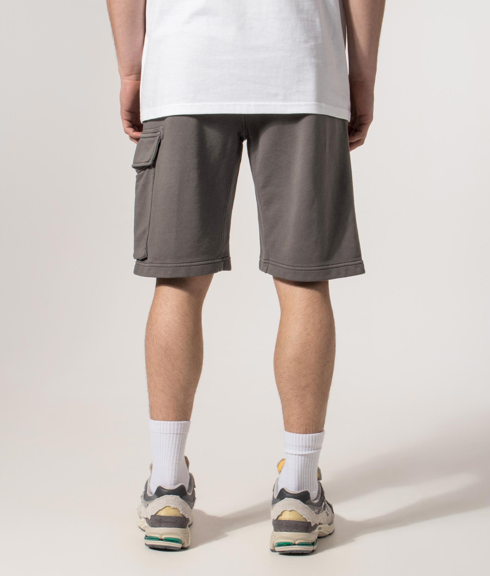 Diagonal Fleece Cargo Sweatshorts in Gunmetal | C.P. Company | EQVVS | Back model shot 