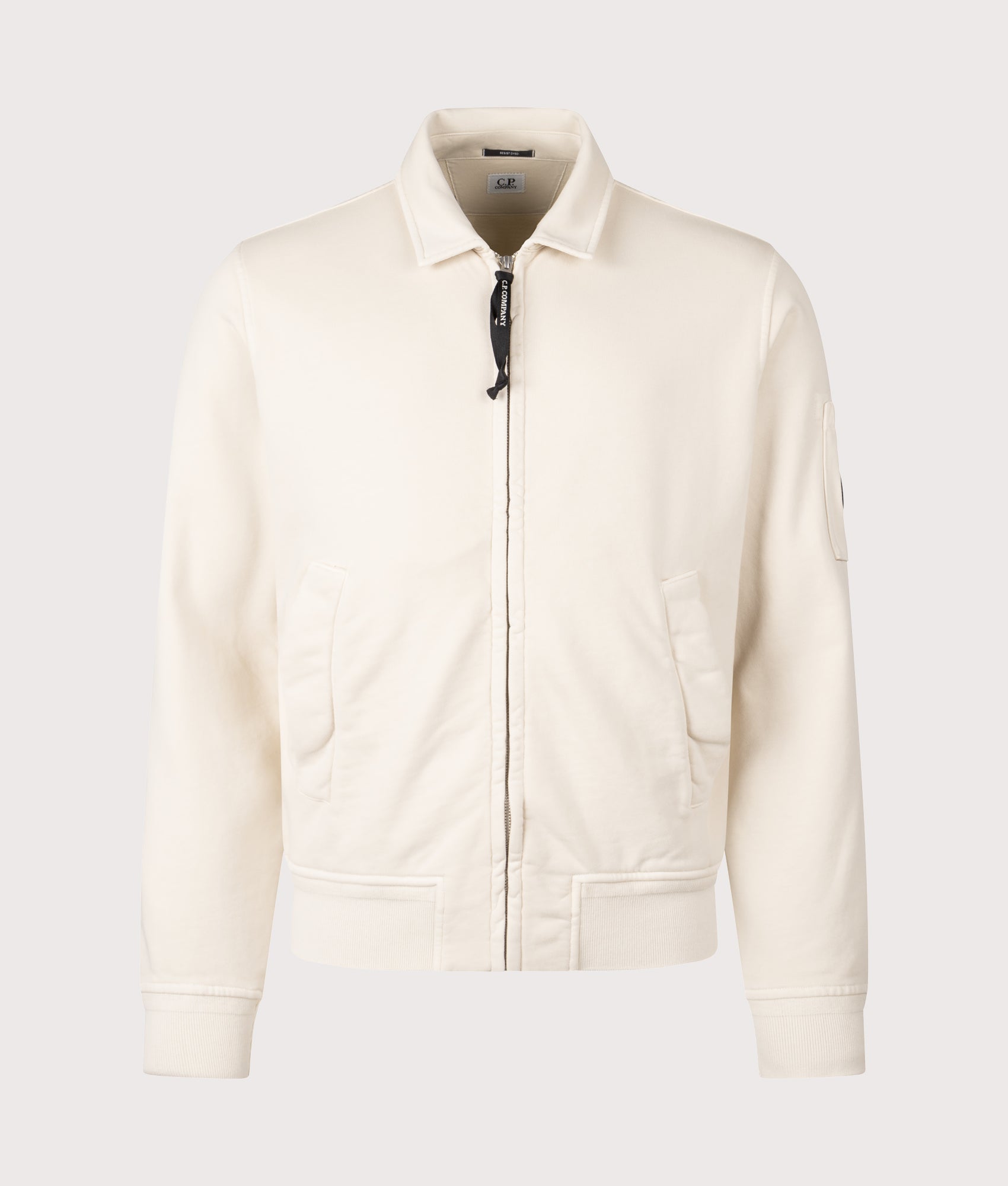 C.P. Company Diagonal Fleece Zip Lens Sweatshirt in Frozen Dew at EQVVS Menswear. Front shot.