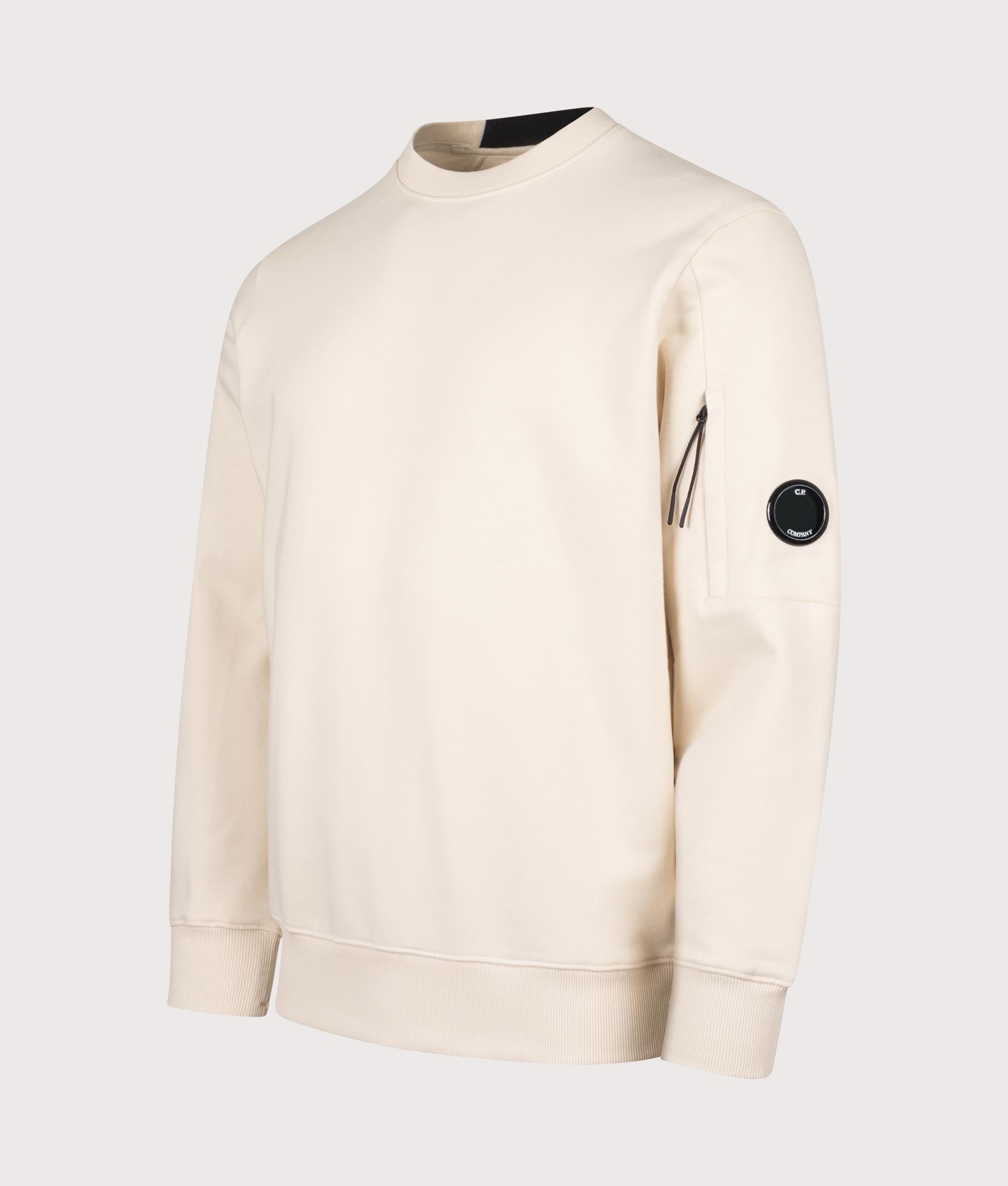 C.P. Company Diagonal Raised Fleece Lens Sweatshirt in Frozen Dew at EQVVS Menswear. Angled front shot.