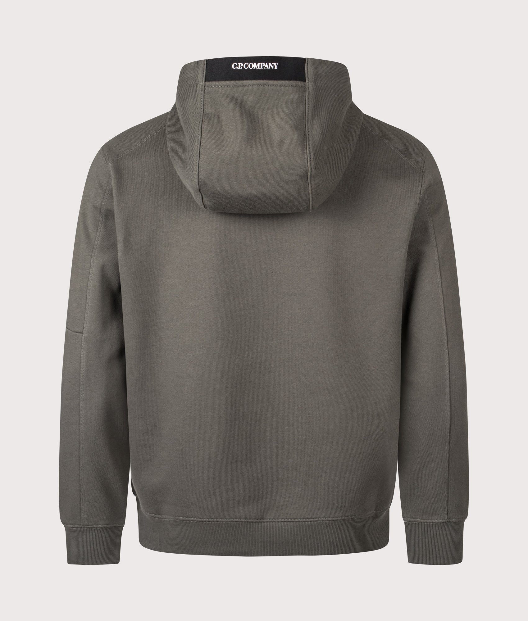 C.P. Company Diagonal Raised Fleece Lens Hoodie in Gunmetal at EQVVS Menswear. Back shot.