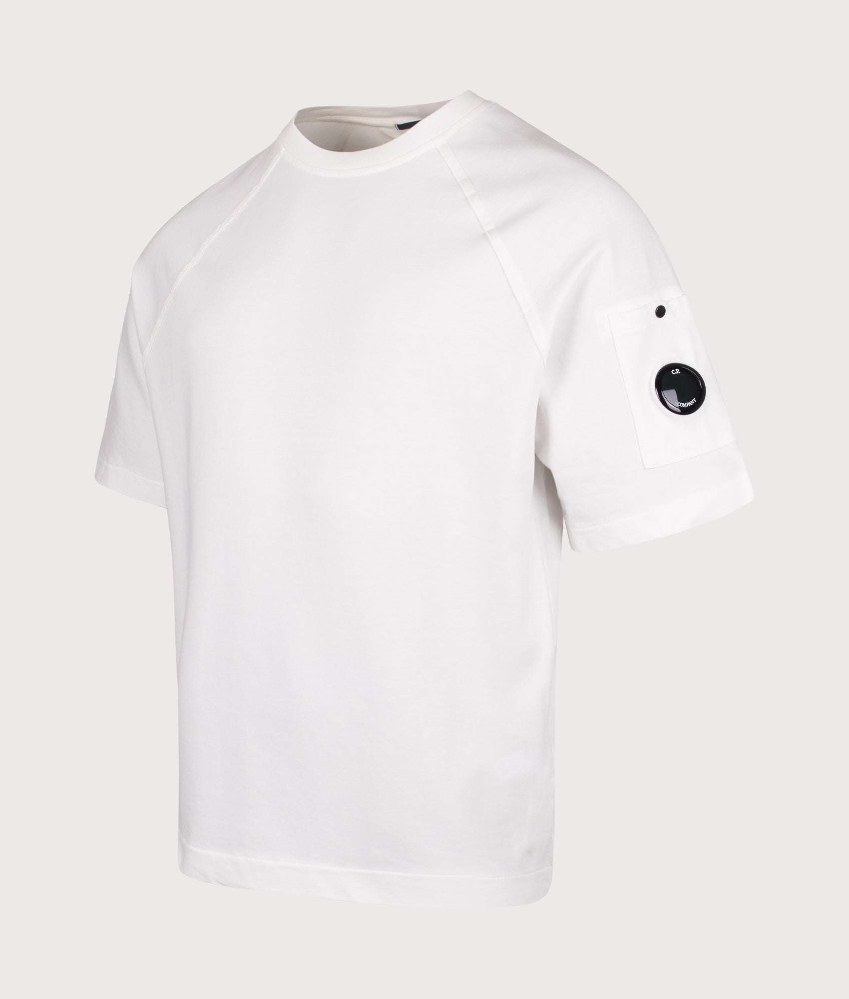 Light Fleece Short Sleeve Sweatshirt in Gauze White | 100% Cotton | C.P. Company | EQVVS | Front angle shot 