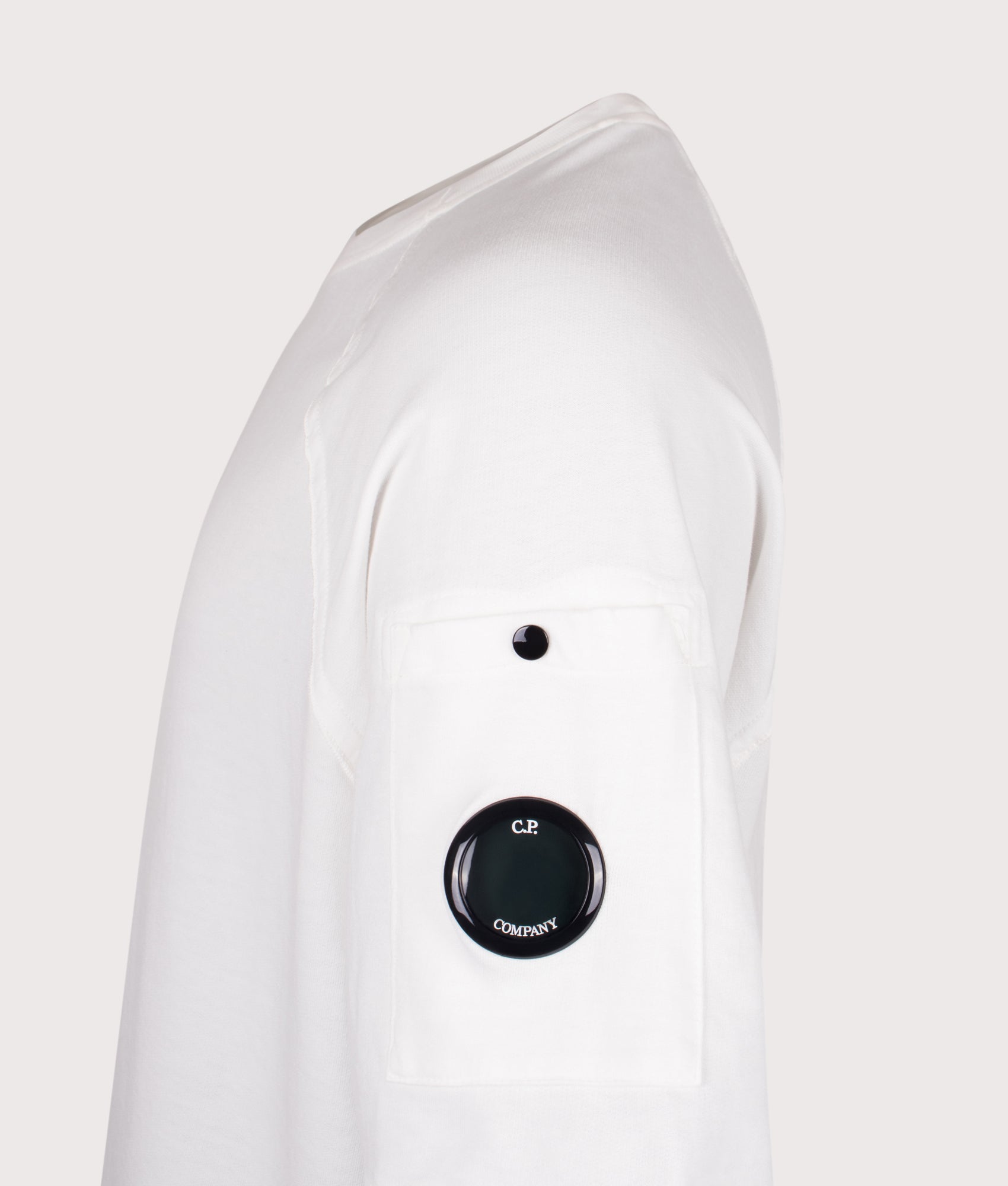 Light Fleece Short Sleeve Sweatshirt in Gauze White | 100% Cotton | C.P. Company | EQVVS | Side detail shot 