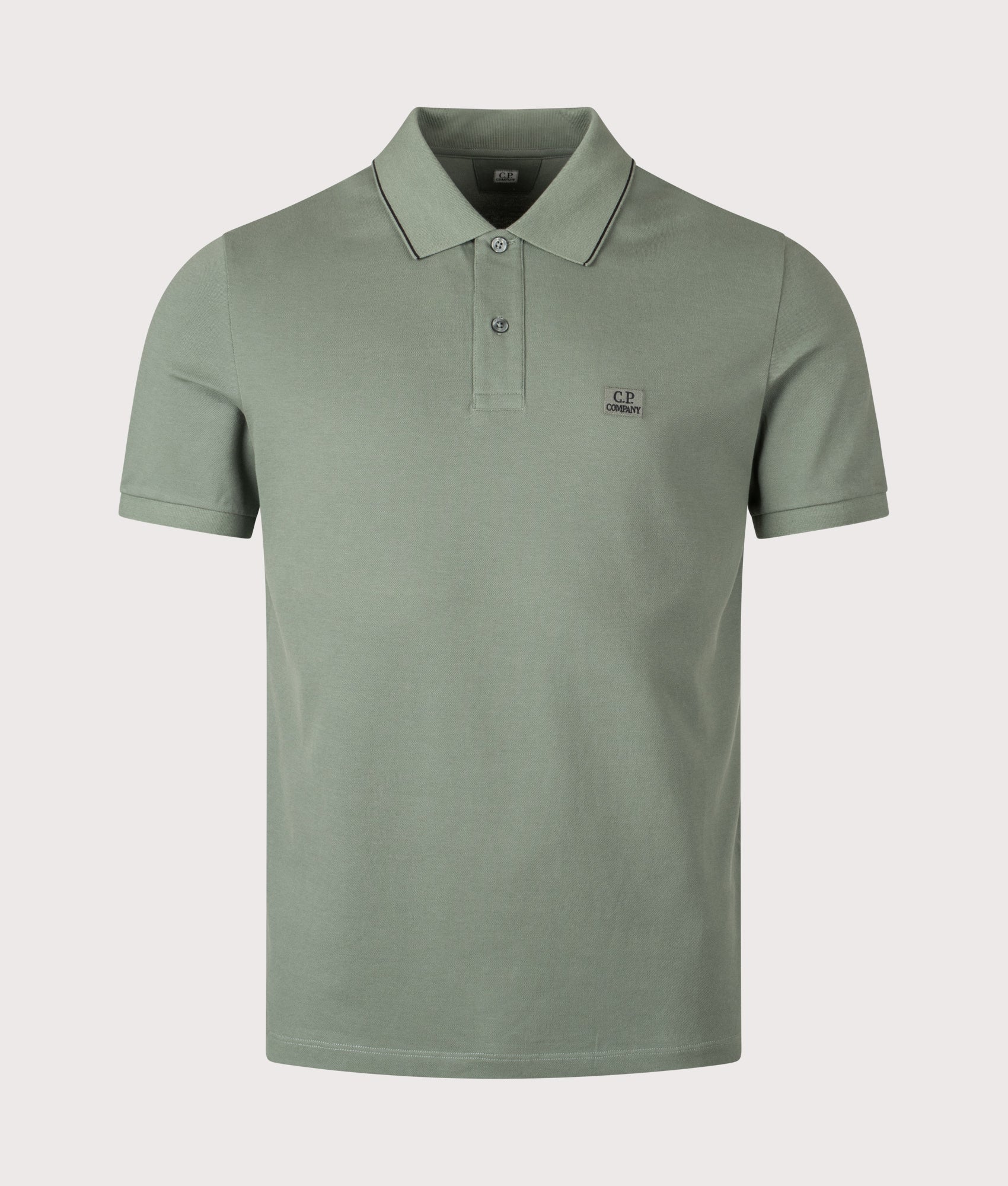 Stretch Piqué Logo Polo Shirt in Laurel Wreath | C.P. Company | EQVVS | Front shot 
