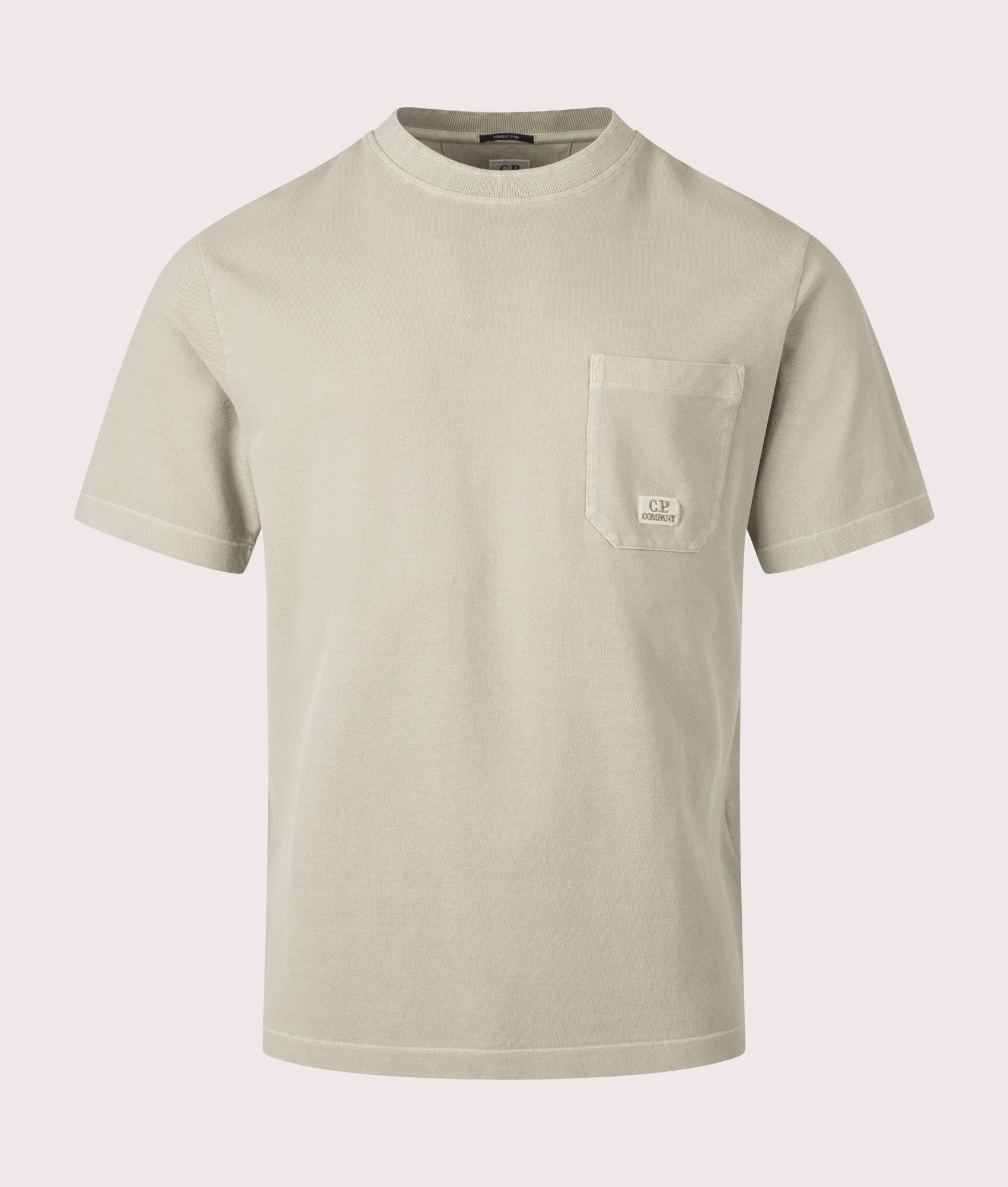 Piqué Pigment Dyed Pocket T-Shirt in Moss Gray | 100% Cotton | C.P. Company | EQVVS | Front shot 