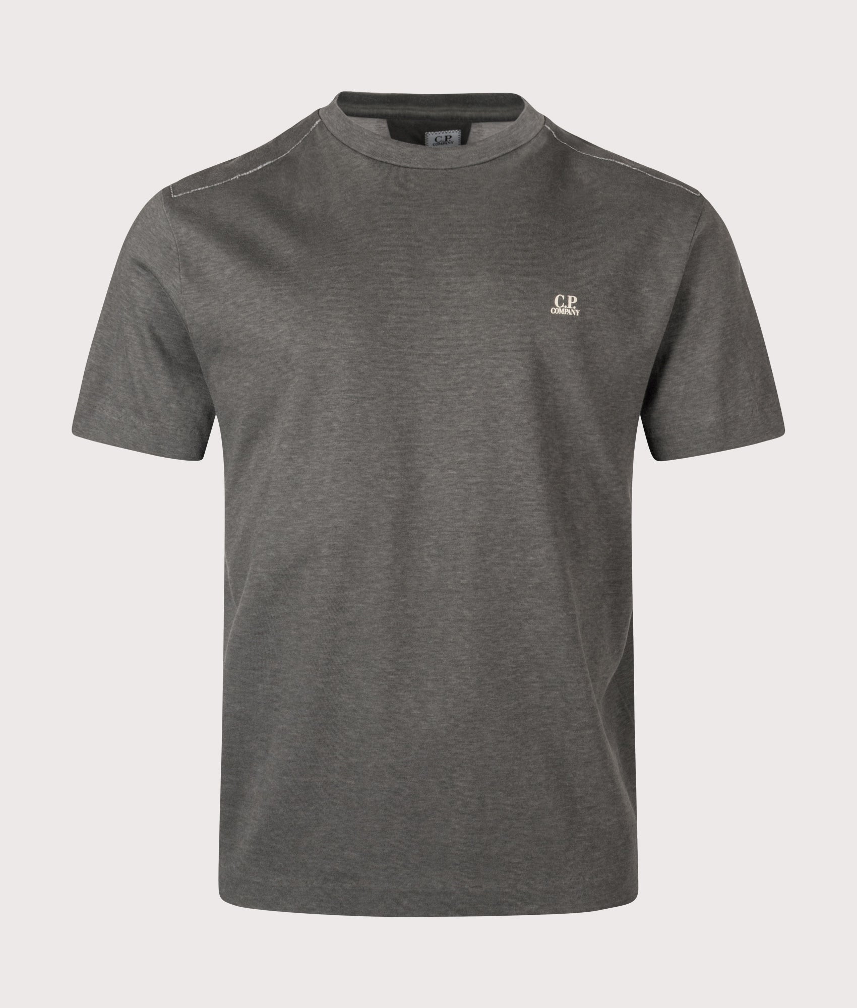 C.P. Company 20/1 Jersey Plated Logo T-Shirt in Gunmetal at EQVVS Menswear. Front shot.