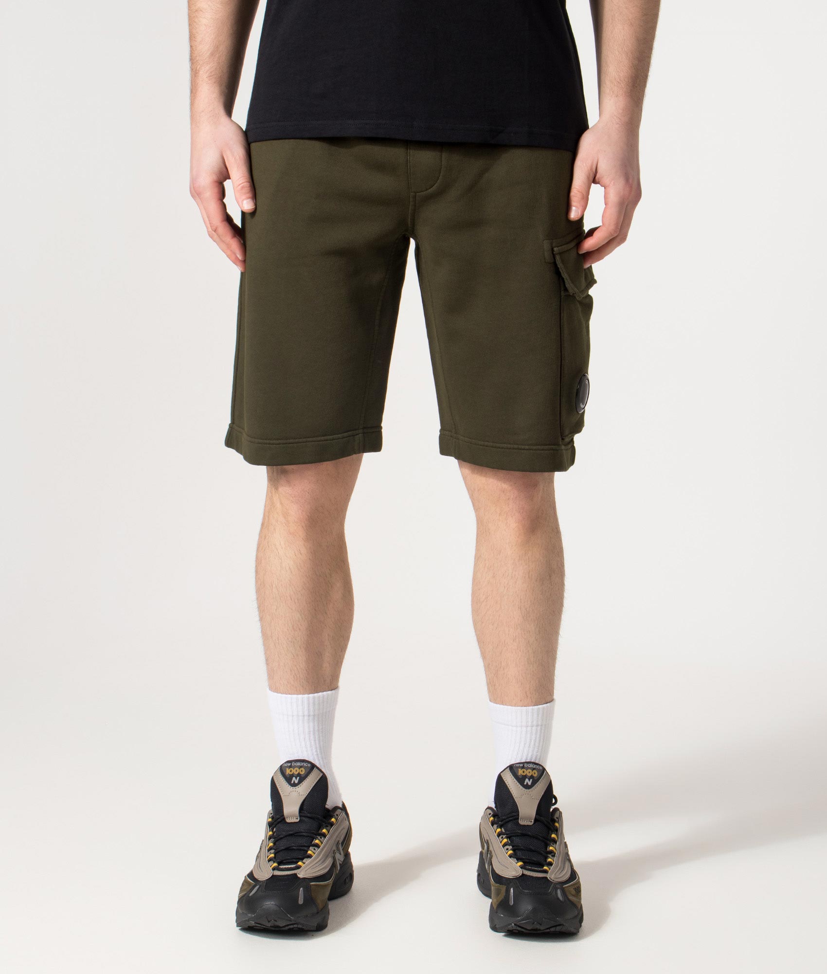 Diagonal Fleece Cargo Sweatshorts in Ivy Green | C.P. Company | EQVVS | Front model shot 