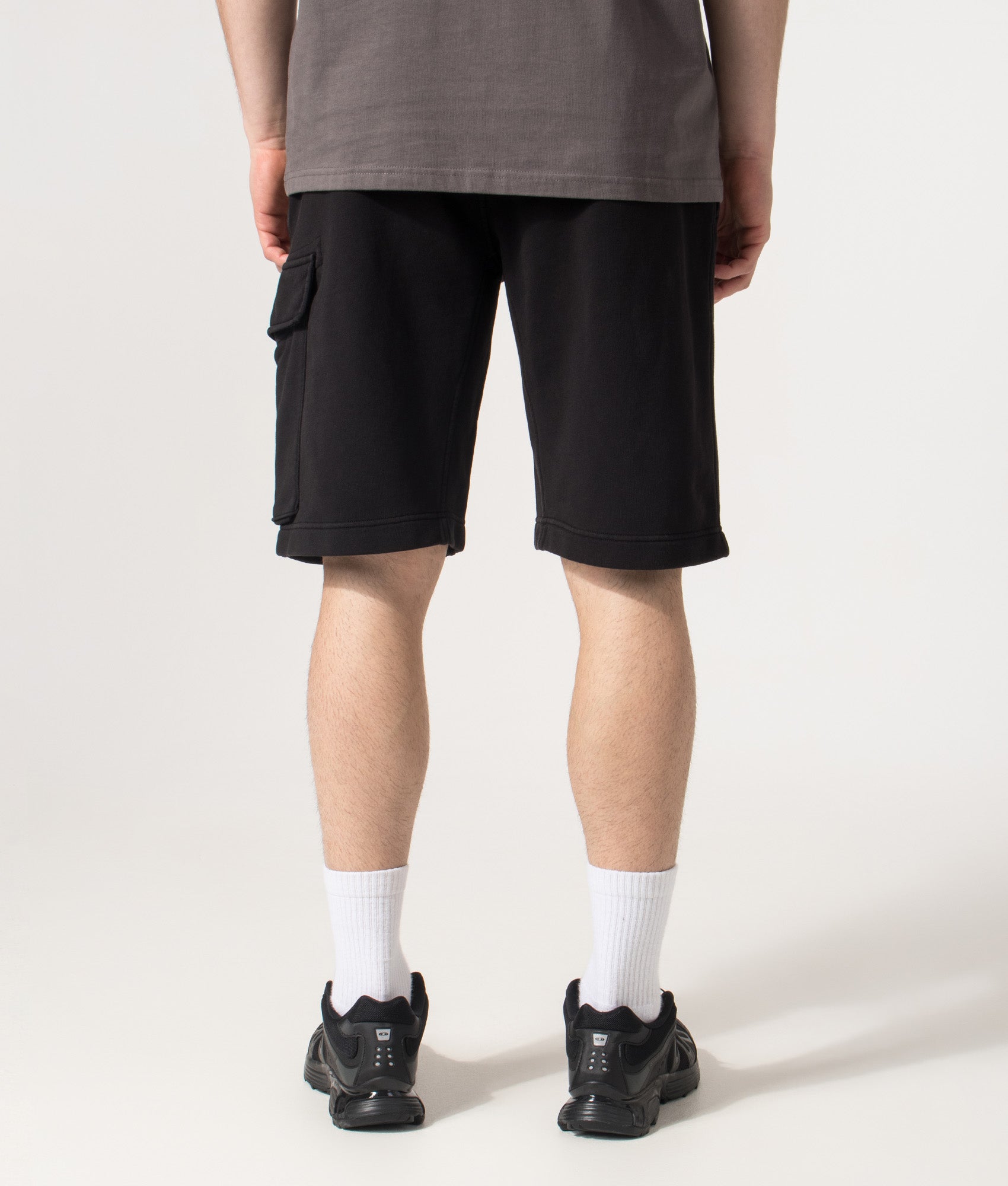 Diagonal Fleece Cargo Sweatshorts in Black | C.P. Company | EQVVS | Back model shot 