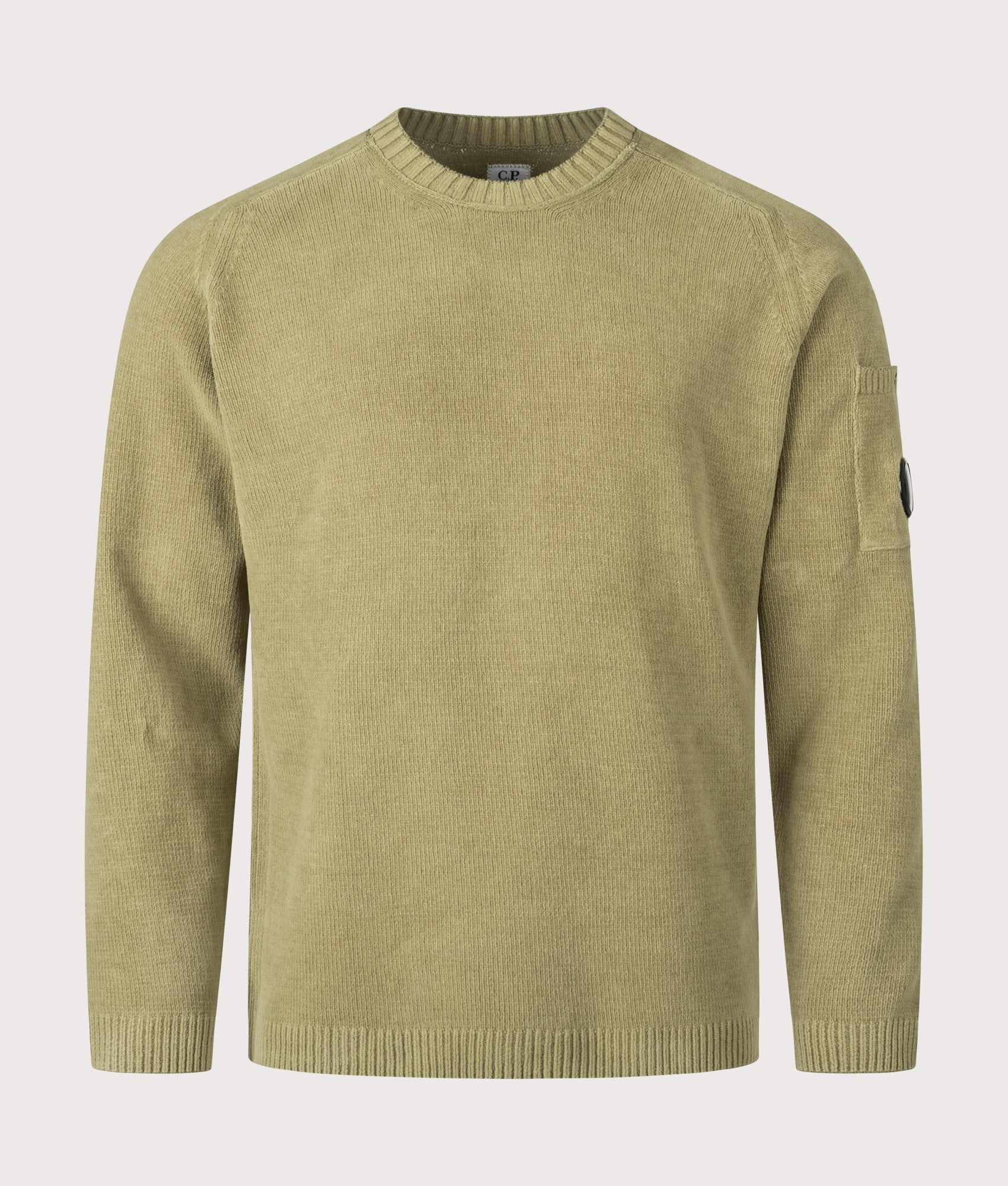 Cotton Chenille Crewneck Lens Jumper in Dried Herb | Cotton Chenille | C.P. Company | EQVVS | Front shot 