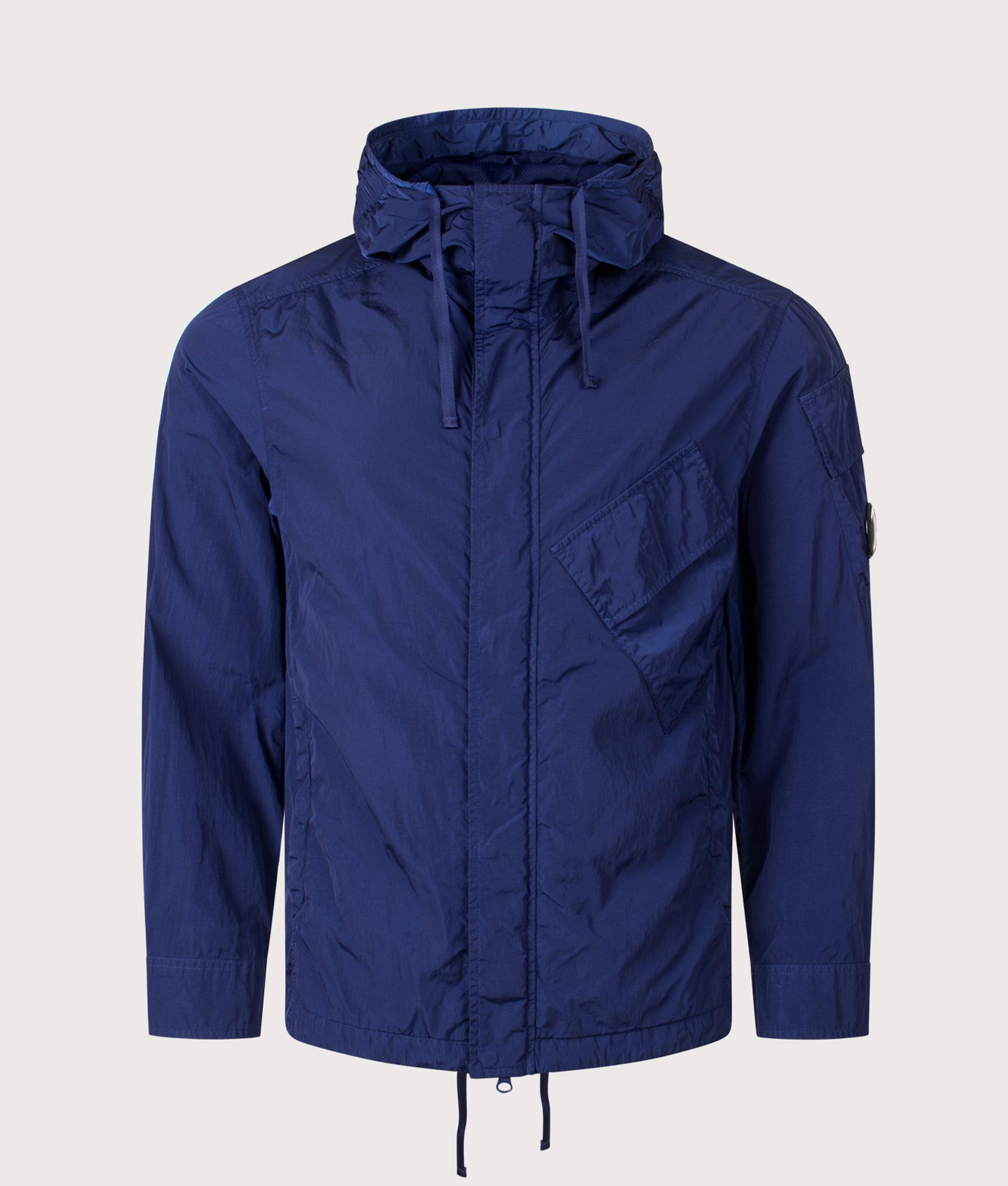 C.P. Company Chrome-R Hooded Lens Overshirt in Blueprint at EQVVS Menswear. Front shot.