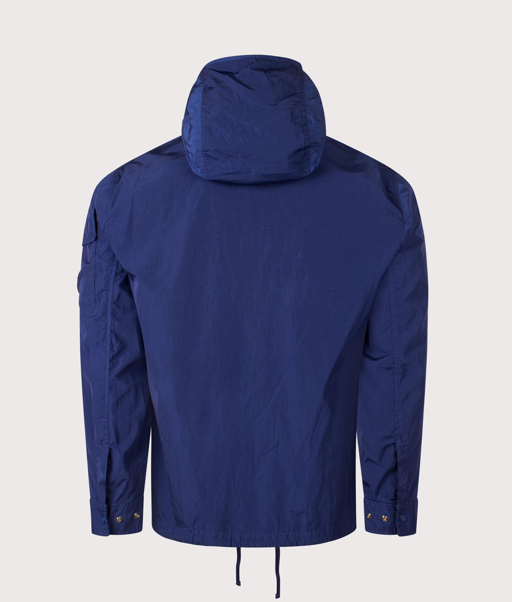 C.P. Company Chrome-R Hooded Lens Overshirt in Blueprint at EQVVS Menswear. Back shot.