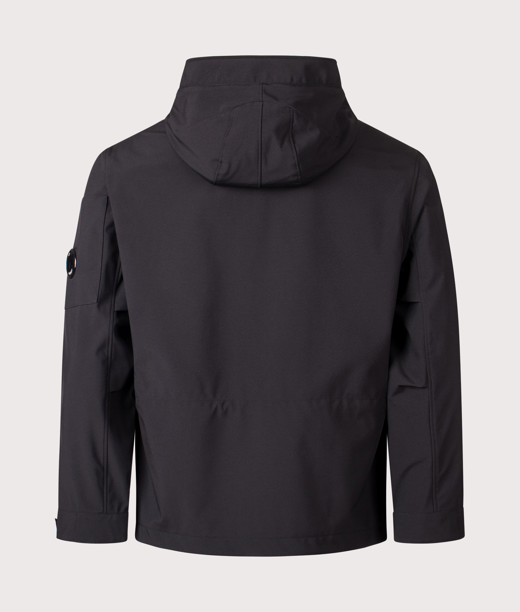 C.P. Company Shell-R Goggle Jacket in Black at EQVVS Menswear. Back shot.