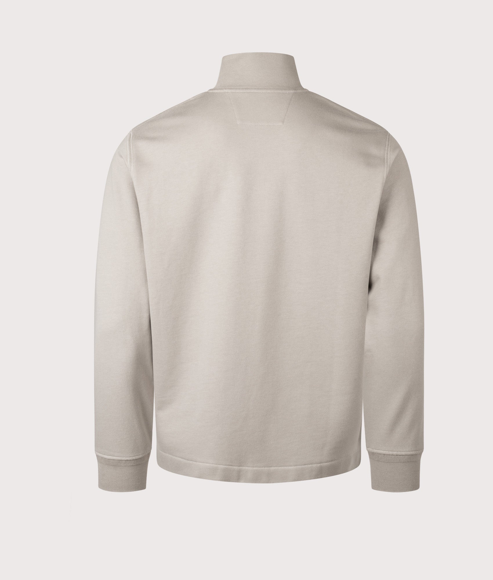 C.P. Company Diagonal Raised Fleece Half Zip Sweatshirt in Dove at EQVVS Menswear. Back shot.